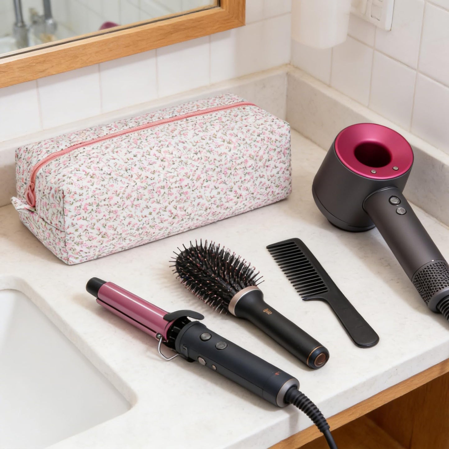 idoltimes Hair Tools Travel Bag, Quilted Hair Tools Organizer Compatible with Dyson Airwrap Styler
