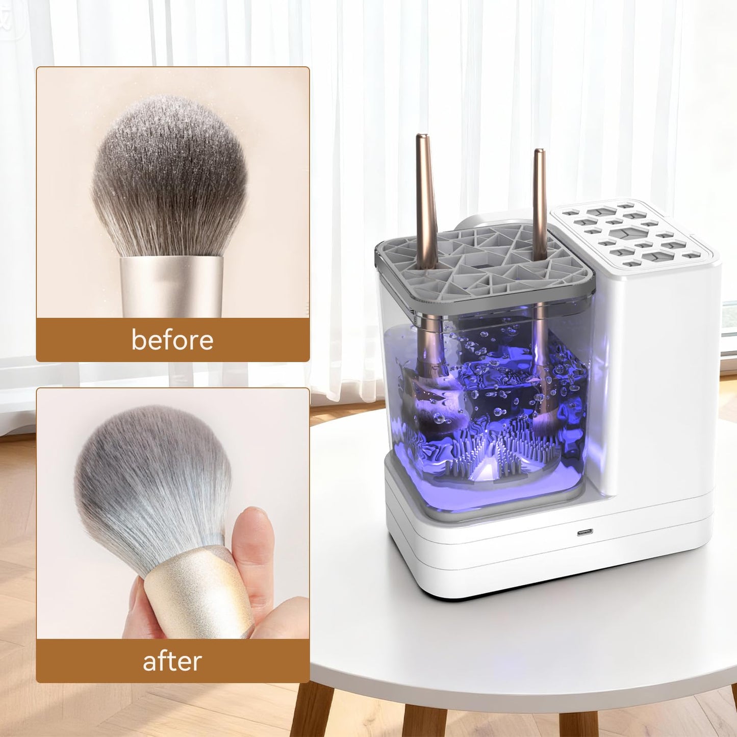 5-in-1 Electric Makeup Brush Cleaner & Dryer Machine- Portable Automatic USB Cosmetic Brushes Cleaner Tool with Deep-Clean Silicone Brush for All Size Brushes (Contour, Eyeshadow, Blush)