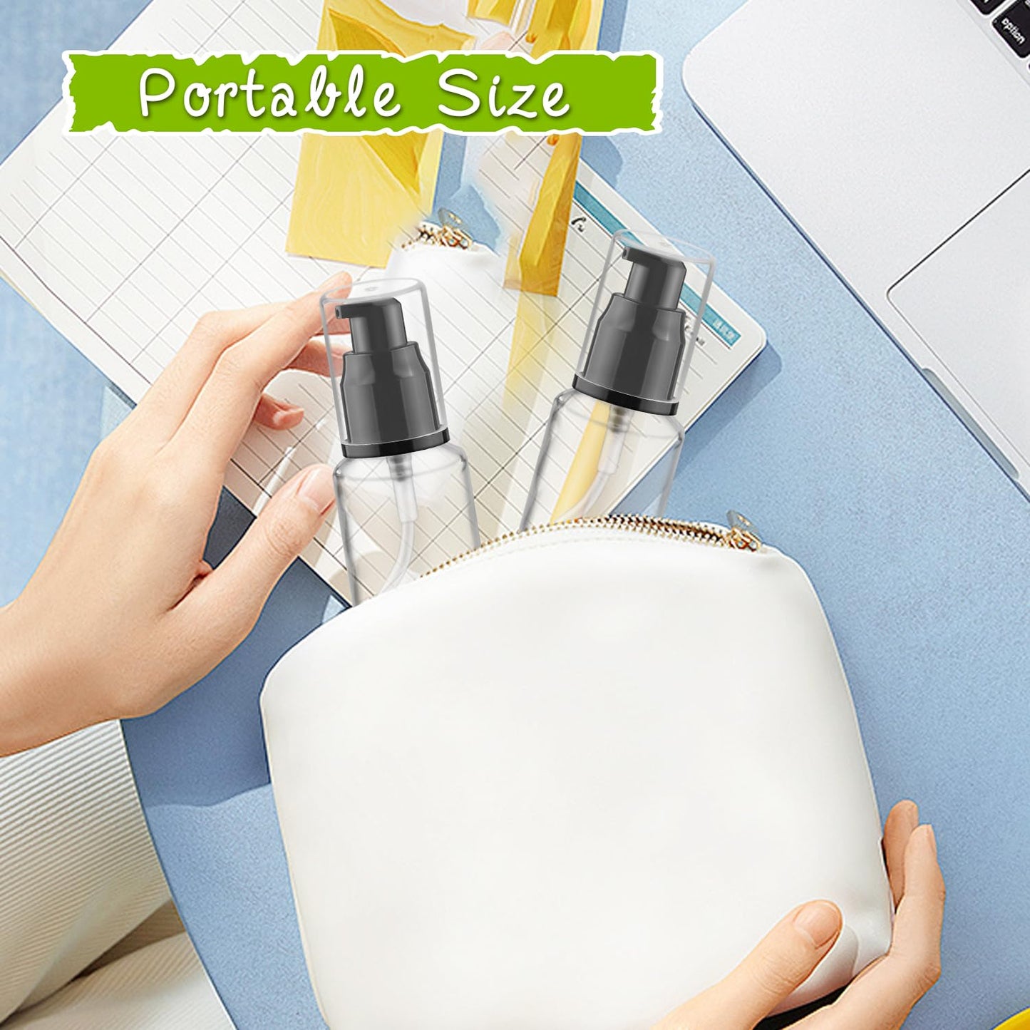 BOSMIOW 6 Pcs 30ml/1oz Clear Glass Lotion Pump Jars,Travel Size Shampoo Bottles,Refillable Cosmetic Containers for Foundation,Creams,Essential Oil and Other Toiletries