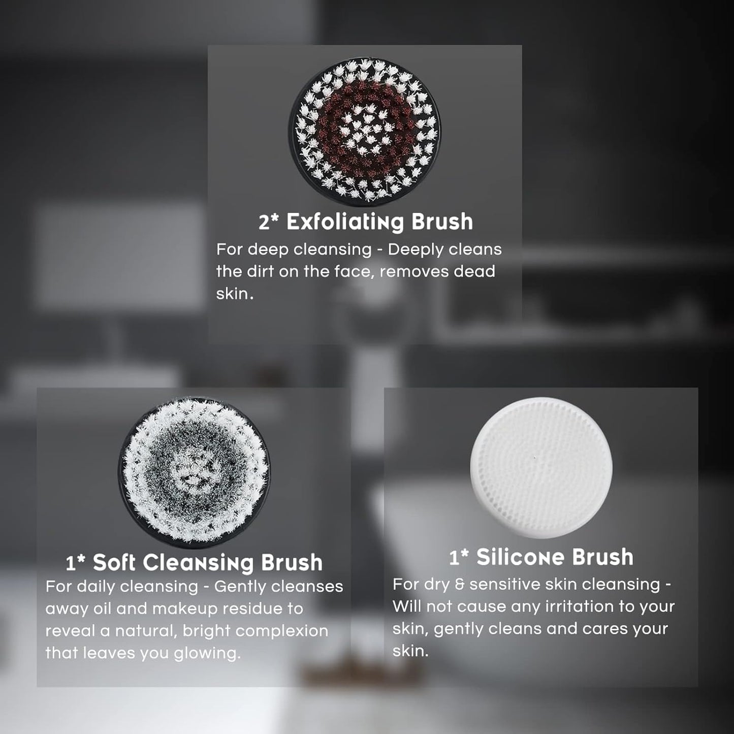 Orauley 4 Replacement Brush Heads for Model OR-9088 Facial Cleansing Brush Deep Pore Cleansing Gentle Exfoliating & Remove Blackhead Acne Exfoliating Soft Head Set