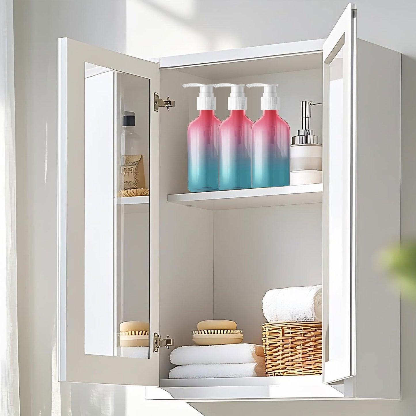 48 Pieces Empty Clear Gradient Color Pump Bottle, 8.4 oz Refillable Plastic Dispenser Bottles with Pump, Travel Lotion Container for Shampoo Hand Body Soap Oil Massage Moisturizer Face Cream Liquid