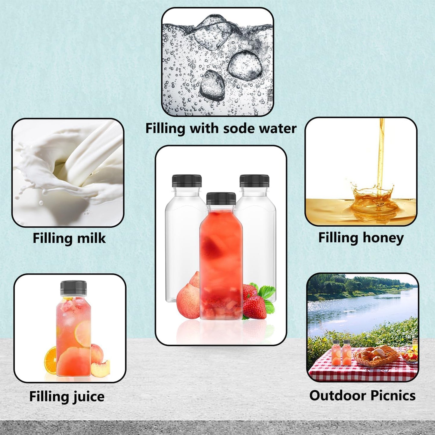 HNXAZG 10 Pcs 8 Oz Plastic Juice Bottles Empty Clear Containers with Tamper Proof Lids for Juice, Milk and Other Beverage