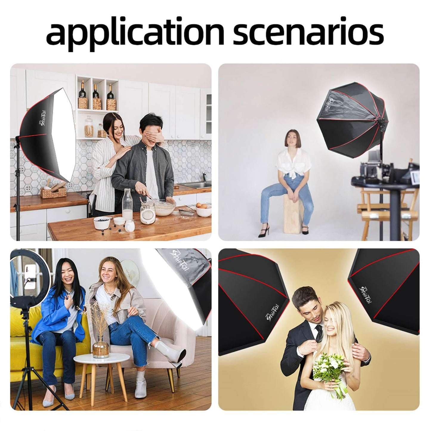 Shirtal Softbox Lighting Kit,37" Octangle Softbox Photography Lighting Kit with 110W 2700-6500K 11000Lux Dimmable LED Prismatic Lamp and Remote Control,Photo Studio Soft Box Lights for Video Recording