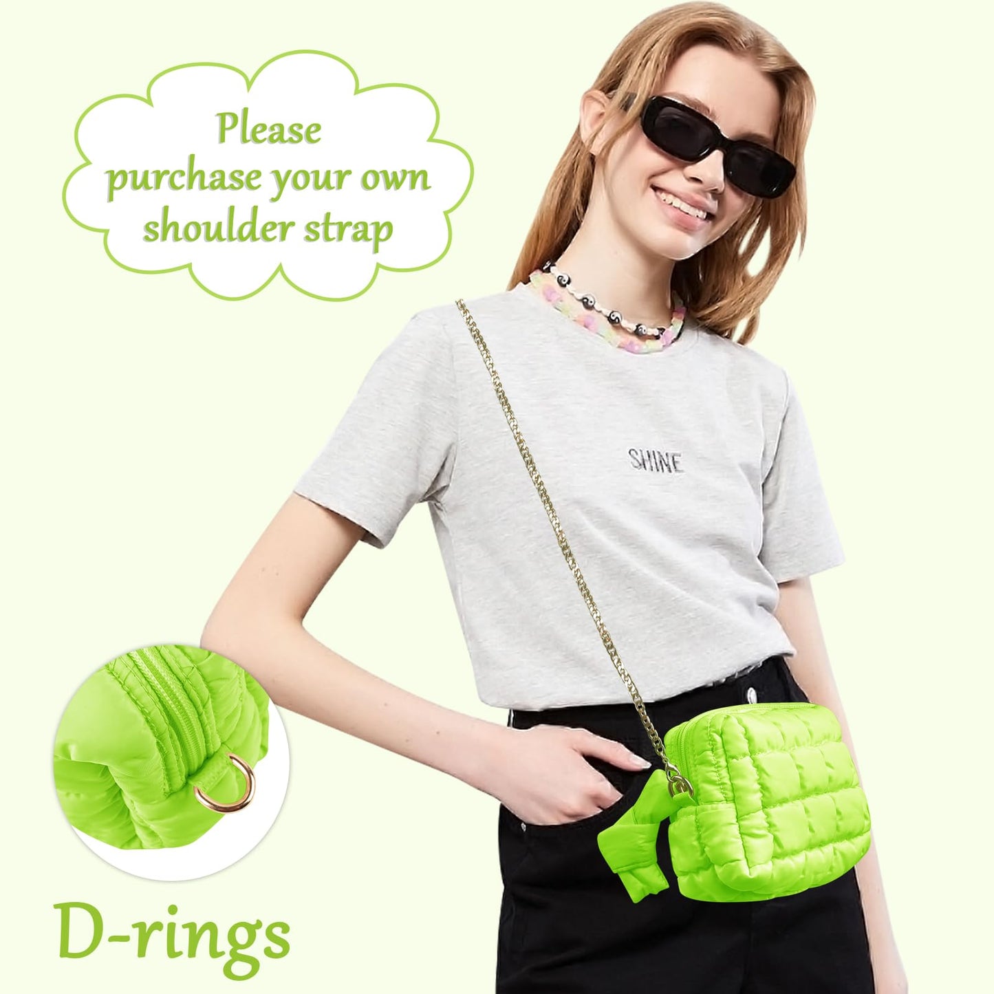 Puffer Quilted Makeup Bag Cosmetic Bags,Puffy Travel Toiletry Pouch for Women,Cute Checkered Zipper Bag Travel Essential,Portable Aesthetic Make up Organizer Bag for Gifts Work Daily(LightGreen,M)