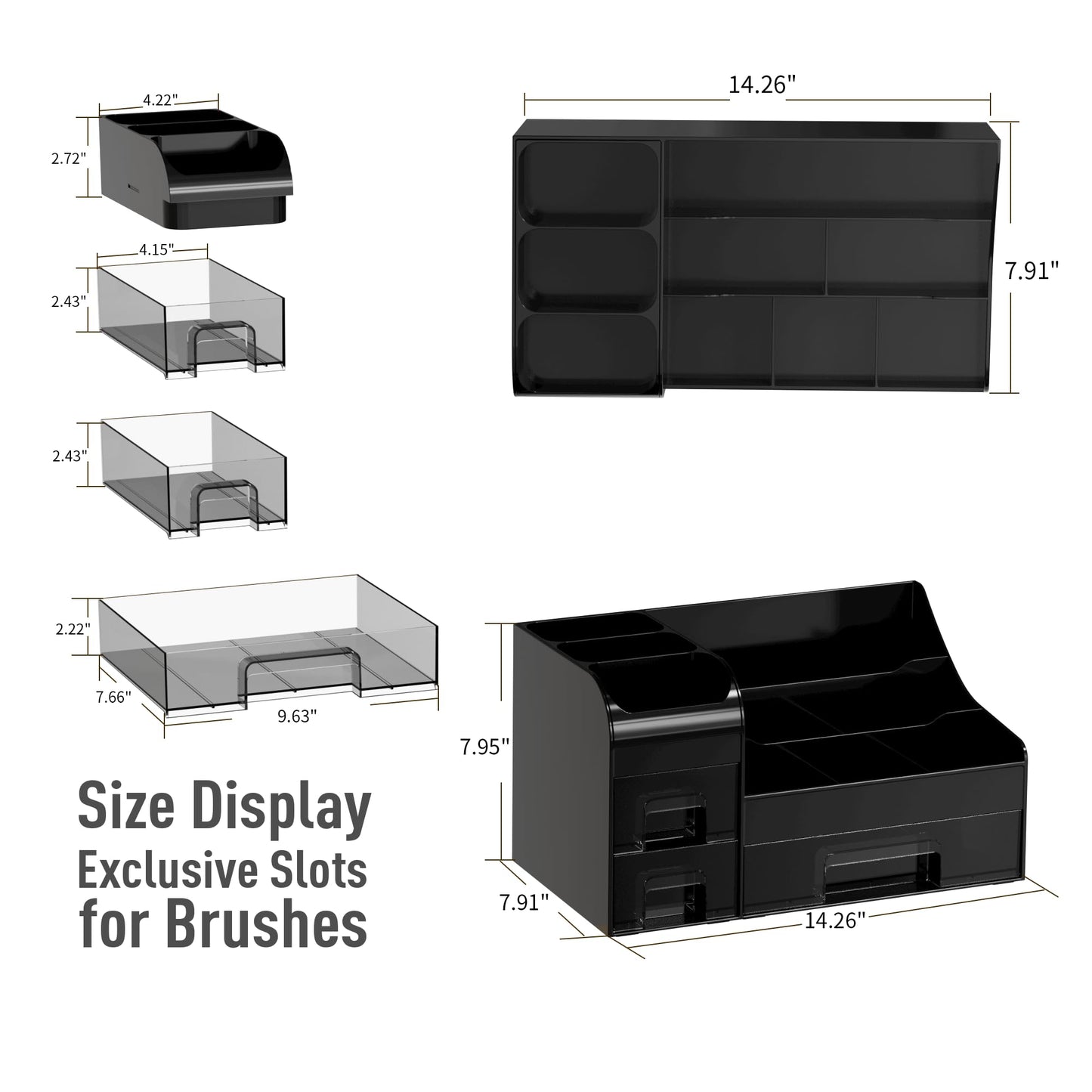 Mriluvy Large Makeup Organizer for Vanity,Countertop Organizer with Drawers and Brush Holder,Men’s Cologne Organizer for Bathroom,Cosmetic Skin Storage for Lipsticks,Nail Polish & Shaving Lotion,Black