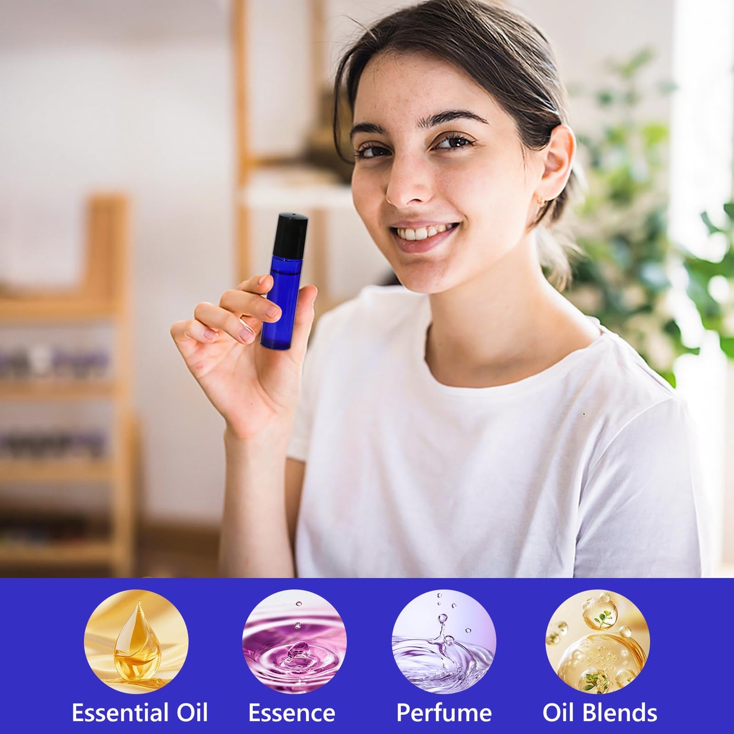 KEYWING 54 Pack Blue Essential Oil Roller Bottles – 10ml Glass Roll-On Bottles with Stainless Steel Roller Balls & Caps, Refillable Perfume Containers for Travel & DIY