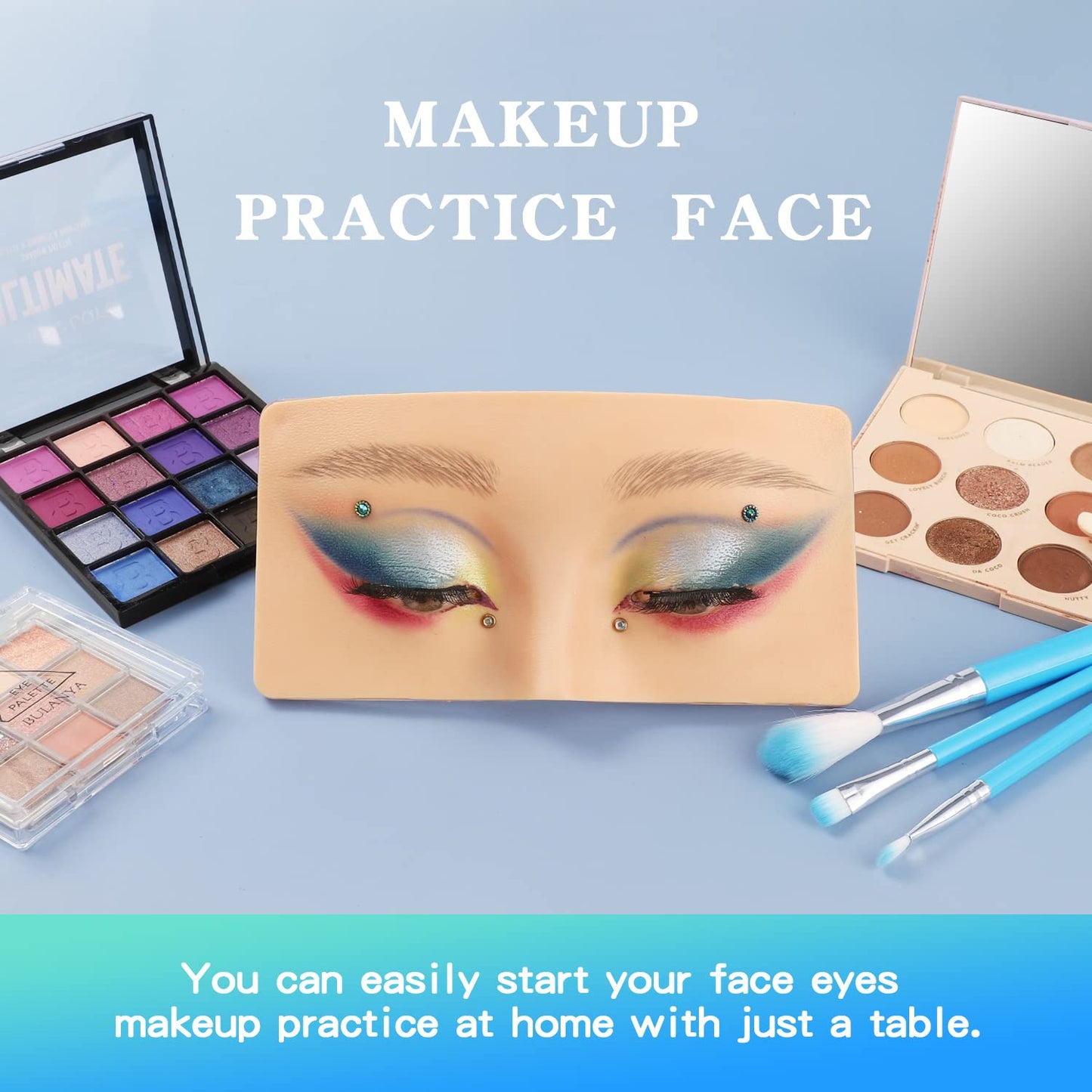 Bueuo Makeup Practice Face Board, 3D Reusable Silicone Make up Mannequin Face with 5PCS Makeup Brush, Eye Make up Practice Board for Beginner or Professional Enthusiasts