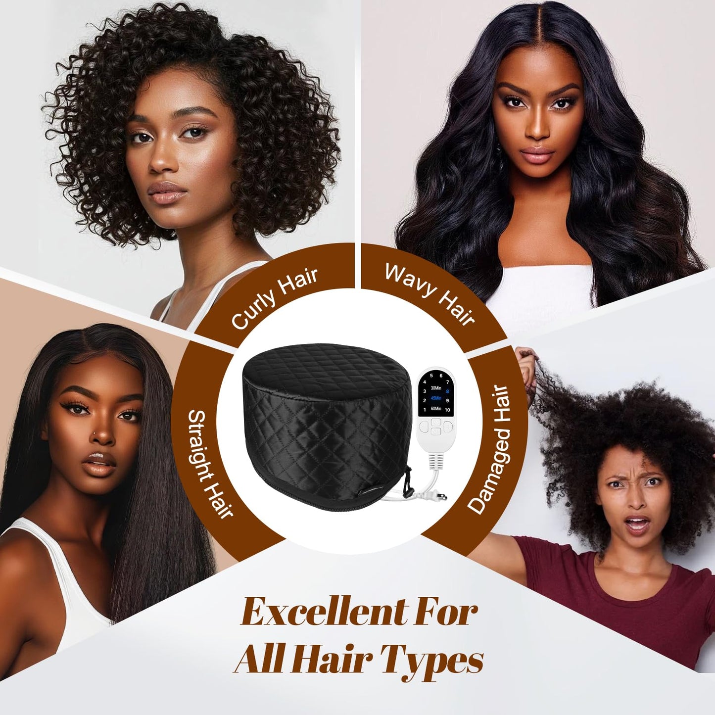 Hair Steamer for Deep Conditioning: Heat Cap with 118" Power Cord 10-Level Fast Heating & 3 Timer Settings for Natural Black Hair Thermal Steam Cap for Deep Conditioner Treatments