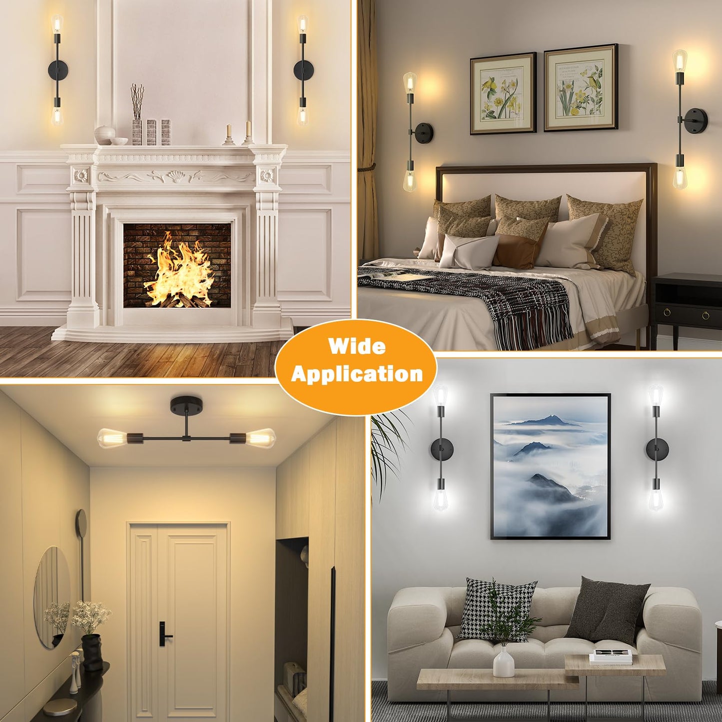 FadimiKoo 2-Light Black Bathroom Lighting Over Mirror, Modern Sconces Wall Light Fixtures, Indoor Semi Flush Mount Ceiling Light for Hallway Bedroom Kitchen (1 Pack)