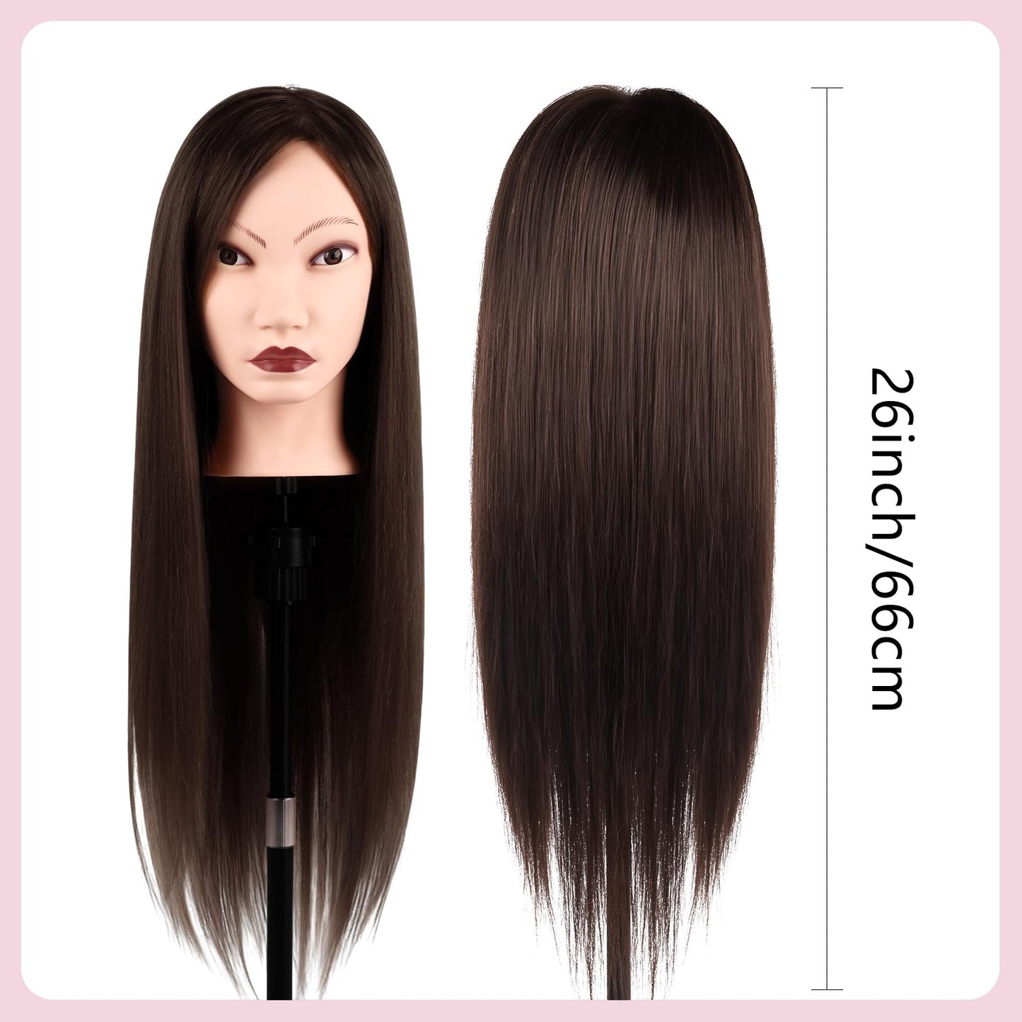 Mannequin Head with 90% Human Real Long Hair, Cenoz 26" Hairdresser Cosmetology Training Head with Stand and Tool, Manikin Training Practice Head, Doll Head for Hair Styling Braiding DIY(Dark Brown)