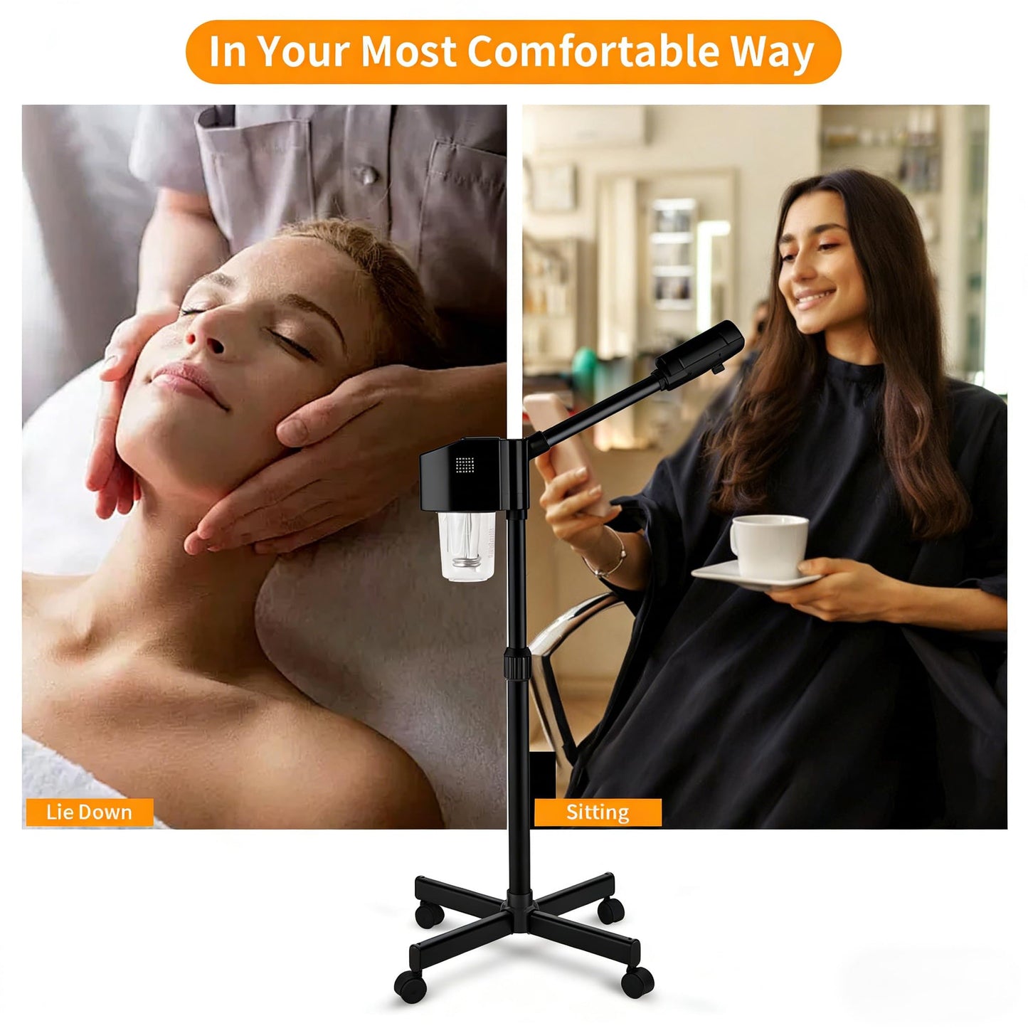Professional Facial Steamer, Ionic Ozone with Hot Mist, Estheticians Steamer on Wheels with Timer Function, SPA & Home (Black)