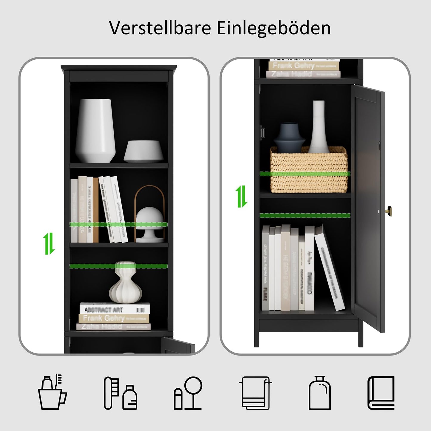 RRX Narrow Tall Bathroom Storage Cabinet,13.8" L*12.6" W*63.4" H (Black)