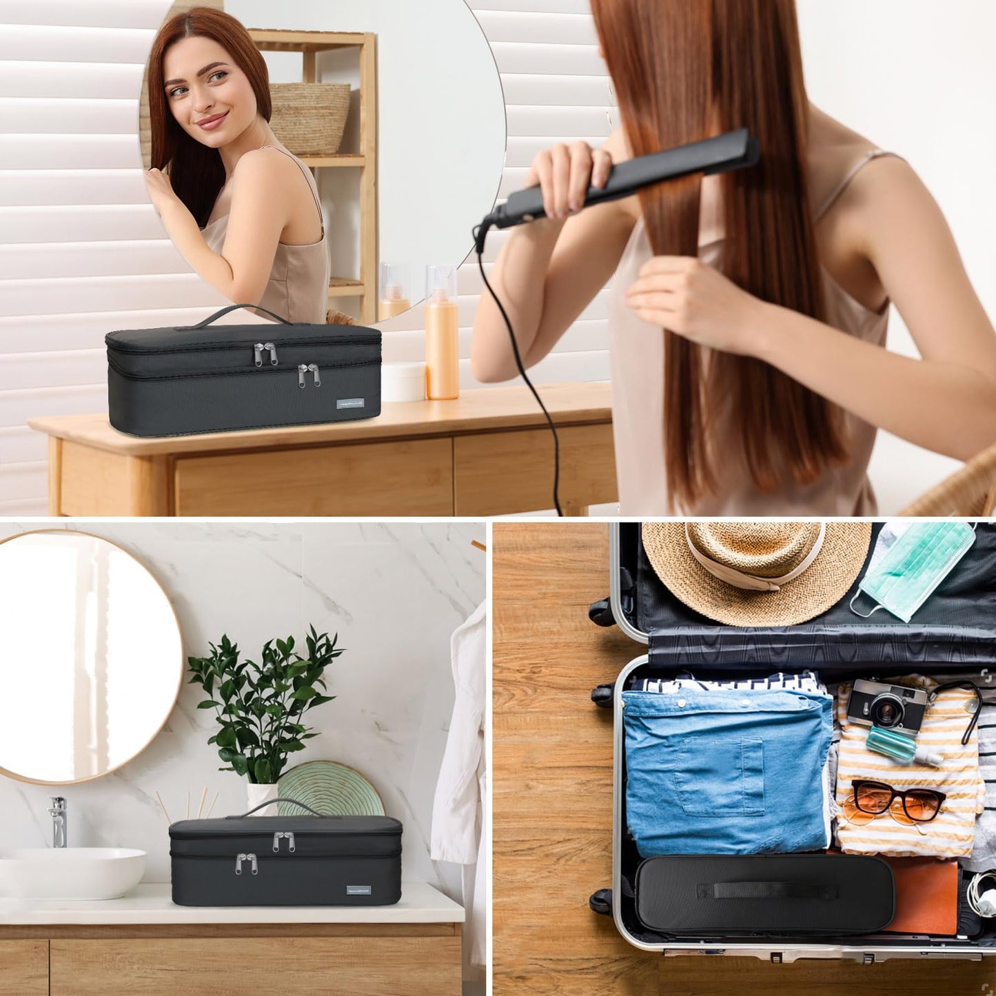 TWOOKTY Double-Layer Travel Carrying Case Portable Storage Organizer Bag for Women, Compatible with Revlon One-Step Hair Dryer and Volumizer Hot Air Brush and Attachments Scandihome Series (Bag Only)