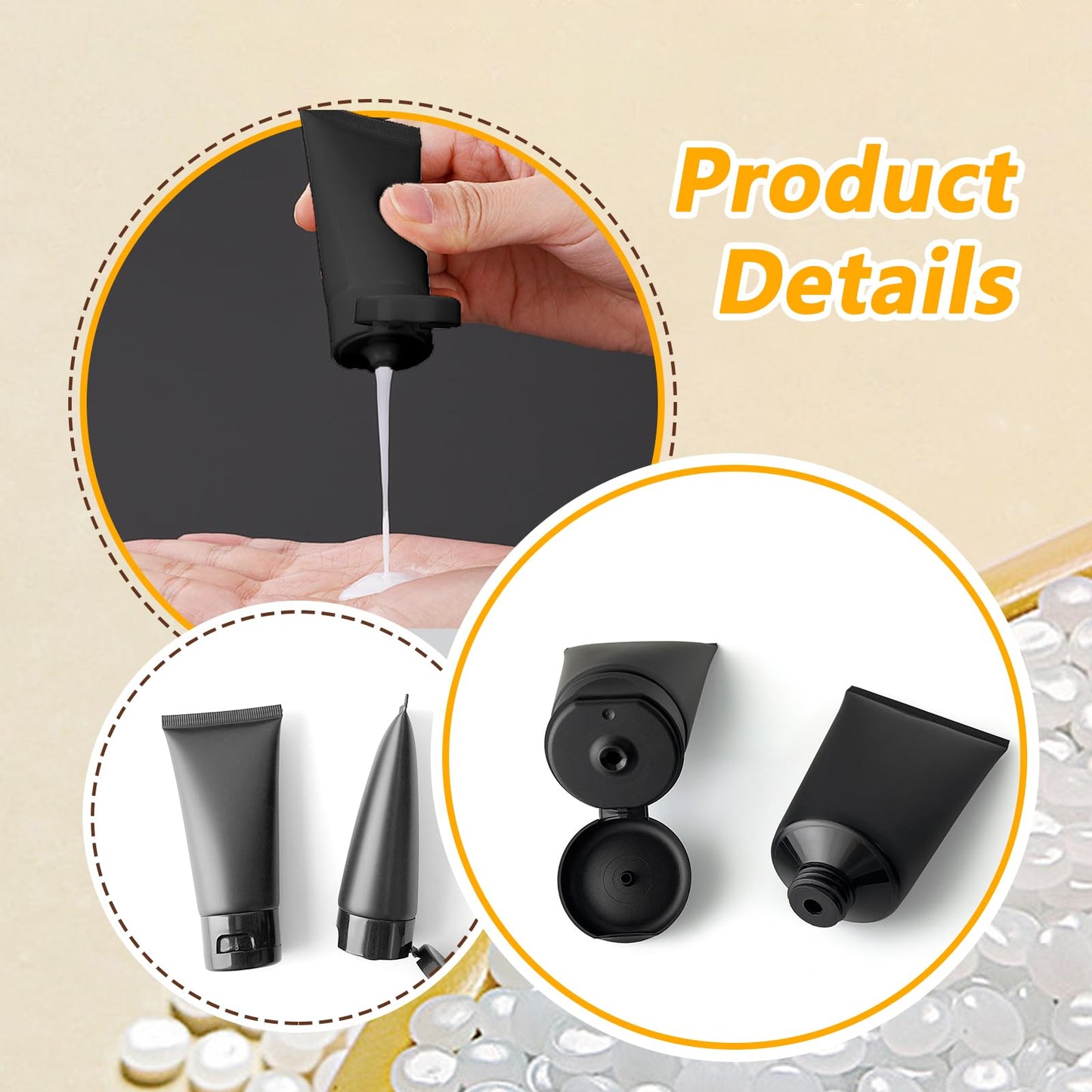 6PCS 150ml 5oz Black Plastic Travel Bottles Refillable Leakproof Squeeze Tubes with Flip Top Cap for Shampoo Lotion Toiletries Cosmetic Makeup Sample Storage