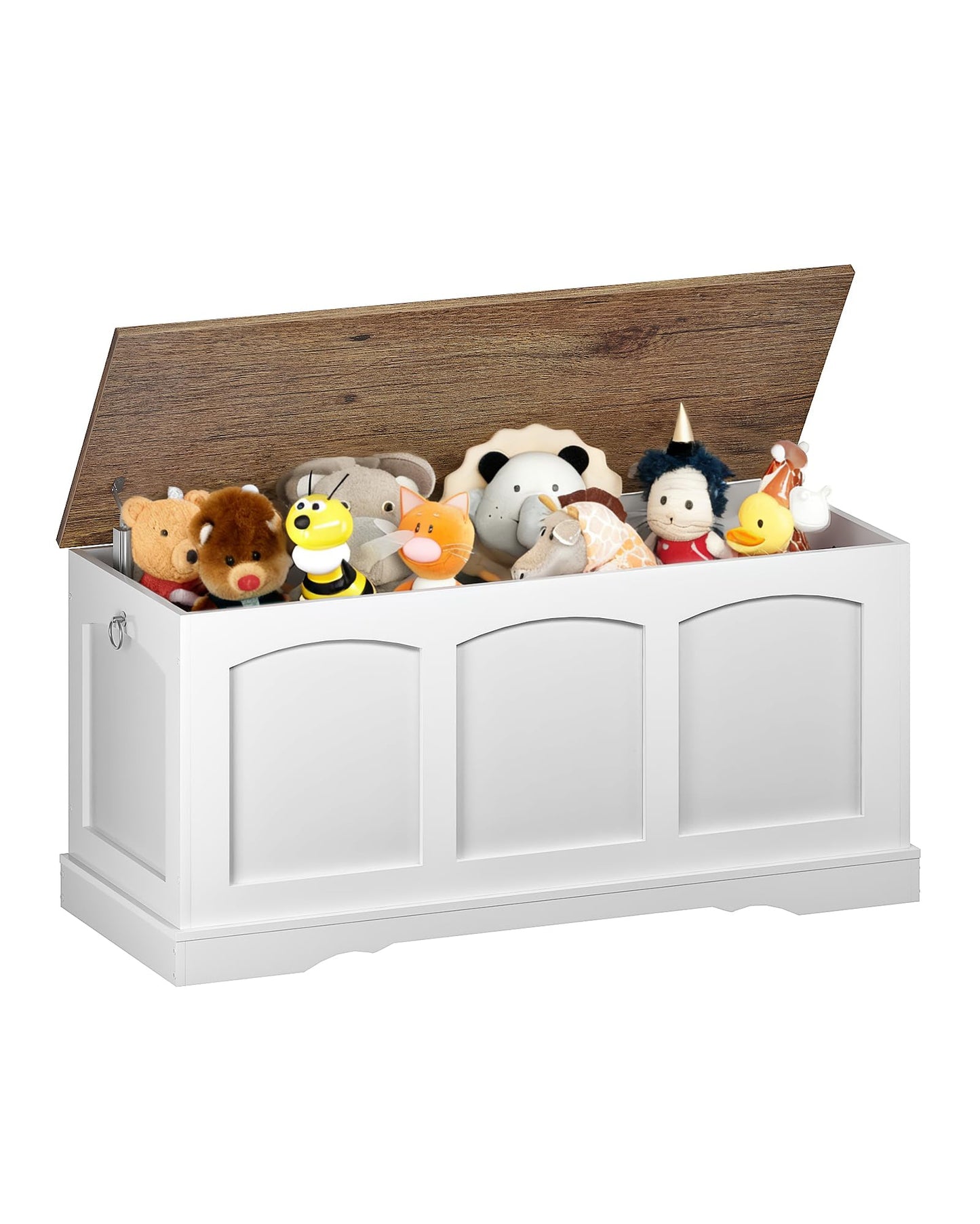 CHOEZON 39.4" Storage Chest Bench with Lift Lid, Toy Chest with Safety Hinge, Entryway Shoe Bench, Wooden Storage Trunk, Holds up to 220 lb, for Living Room, Bedroom, Hall, White and Walnut MCW12WL