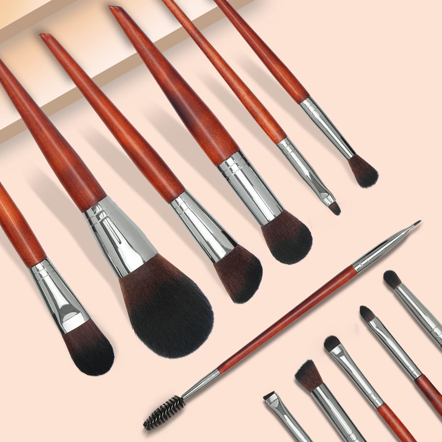 Intercilium Rains Makeup Brush Set 12pcs,Professional Premium Synthetic Powder Foundation Contour Blush Concealer Eyeshadow Blending Liner Make Up Brushes Kit(Redwood color B300)
