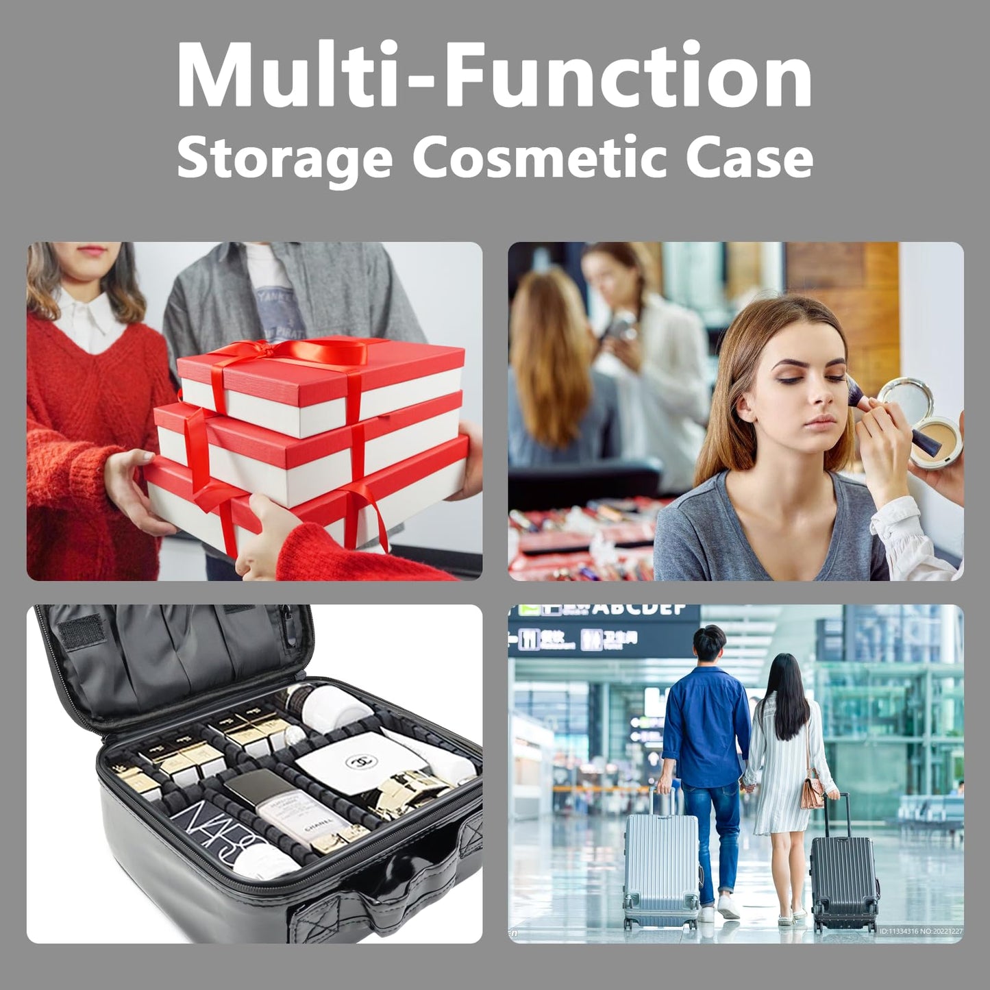 MORMID Travel Makeup Case 4 Layers Portable Makeup Train Case Cosmetic Bag Organizer Storage for Women with Adjustable Dividers and Shoulder Strap for Toiletry Travel Accessories(black)