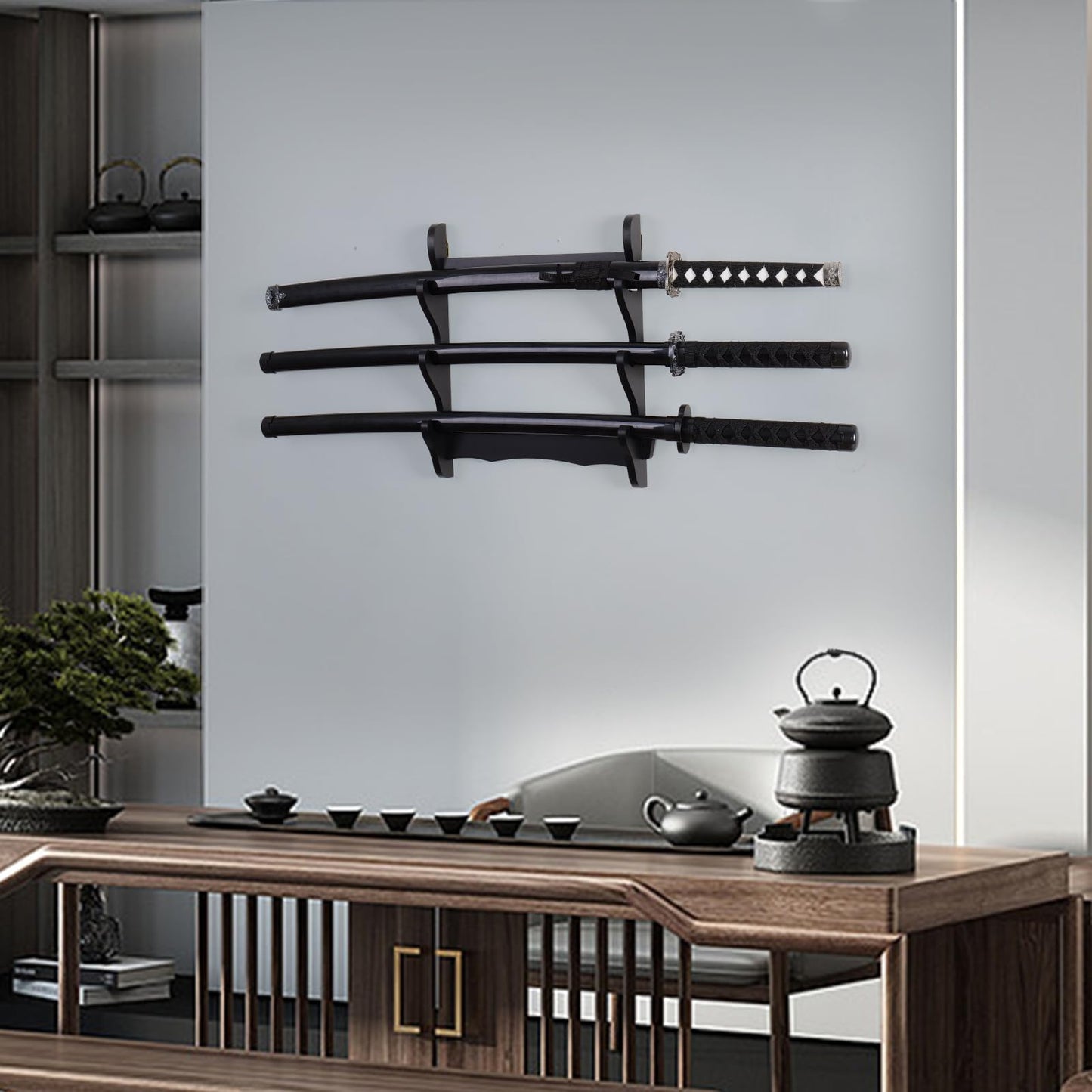 BYTOTU Katana Wall Holder-Sword display wall mount-Wood 3 set -Load capacity of 50 pounds -Sword display wall mount (Swords Not Included)
