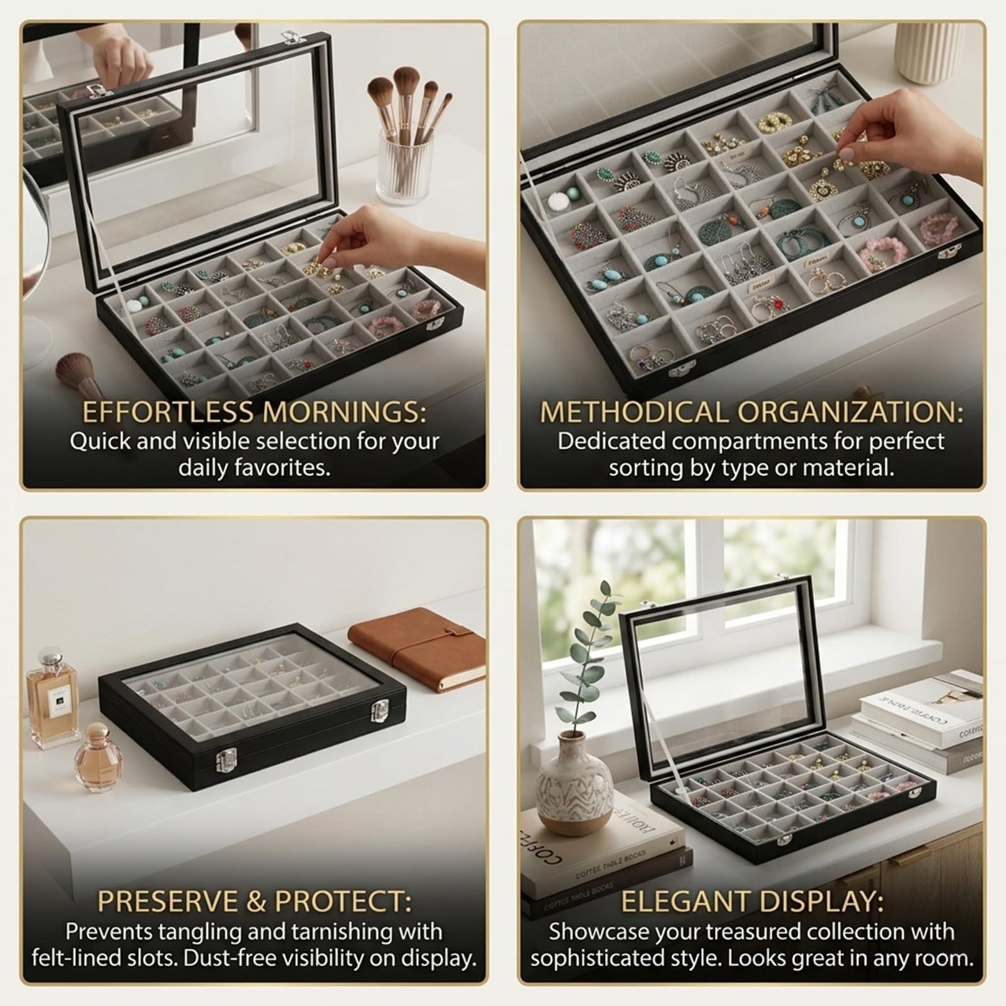 Stratalife Jewelry Organizer Earring Holder Jewelry Tray Earring Storage Organizer Display Rock Collection Box Jewelry Storage For Women Girls 30 Grid (Gray Black)