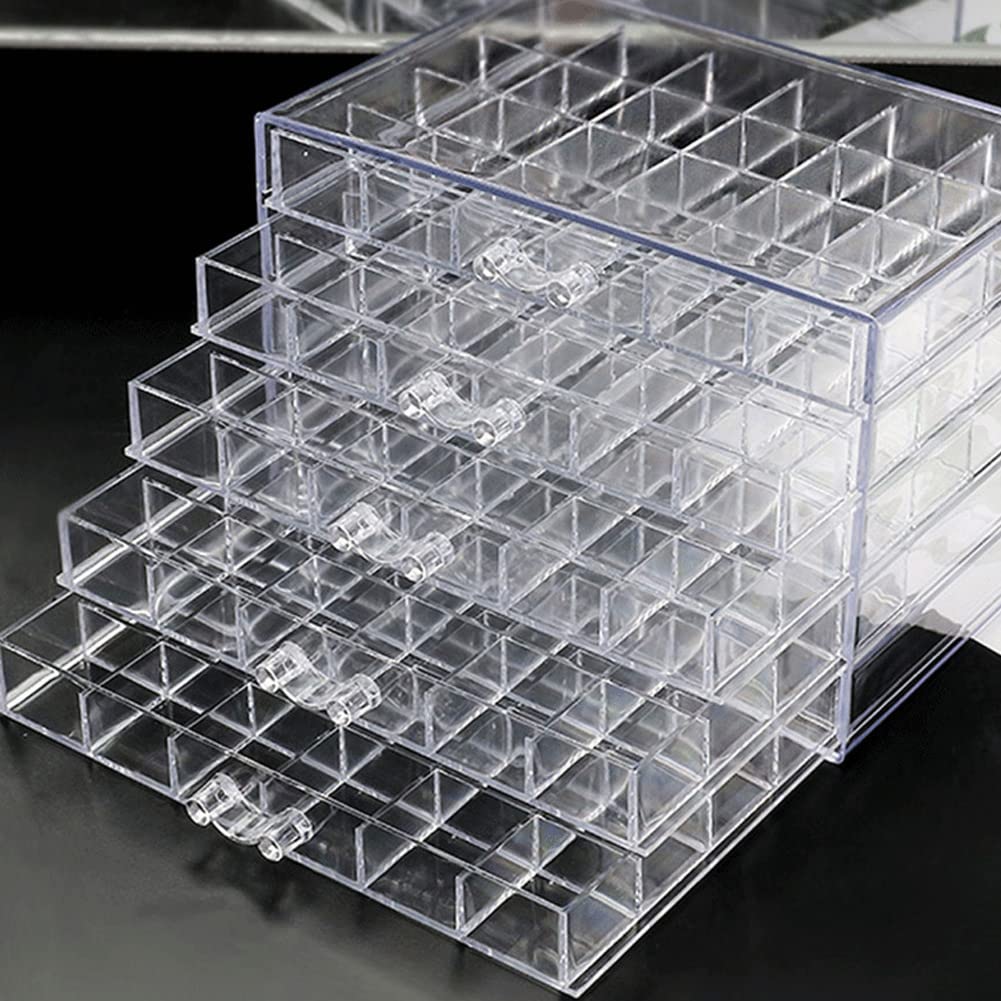QIYUSHRY Earring Storage Box Acrylic Jewelry Storage Holder Ring Clear Plastic Transparent Jewelry Display Stand with 5 Drawers 120 Small Compartment Tray for Women Girls