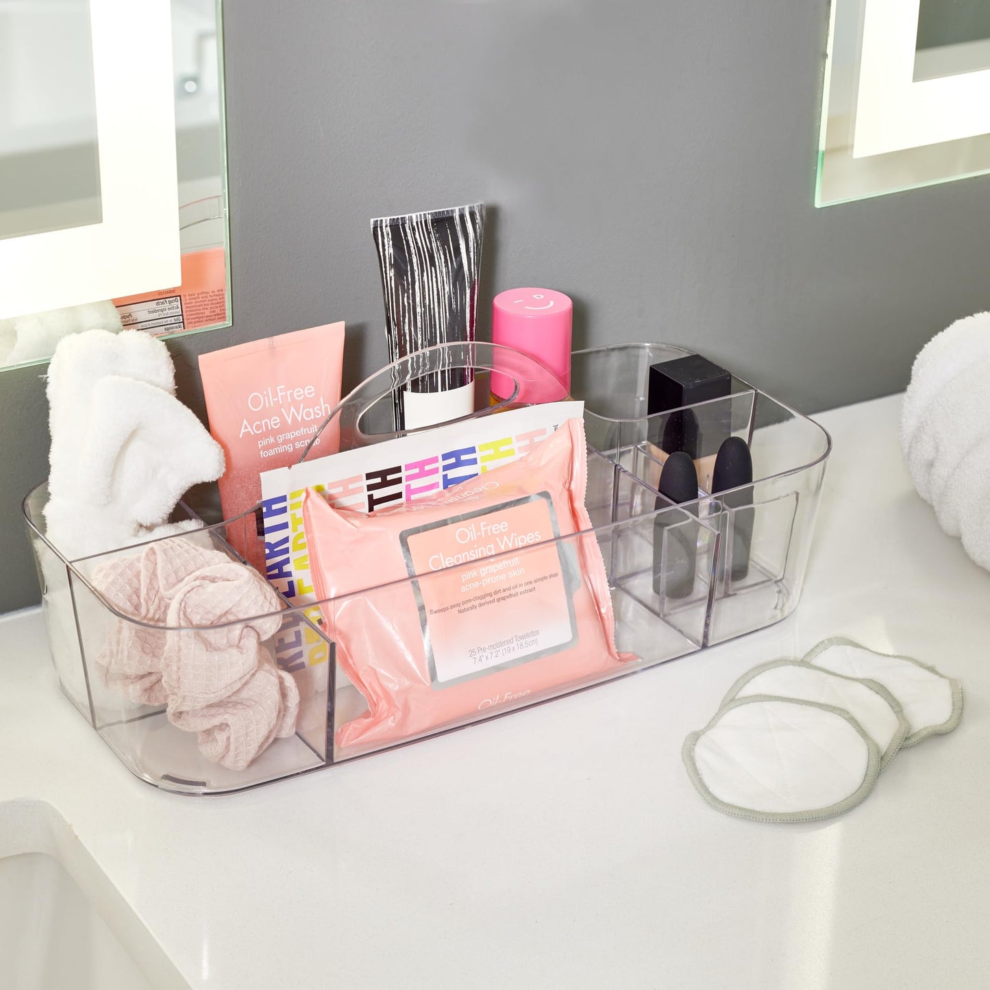 iDesign Recycled Plastic Cosmetic Organizer Tote, The Clarity Collection – 14.5” x 7” x 5.75”, Clear Bin