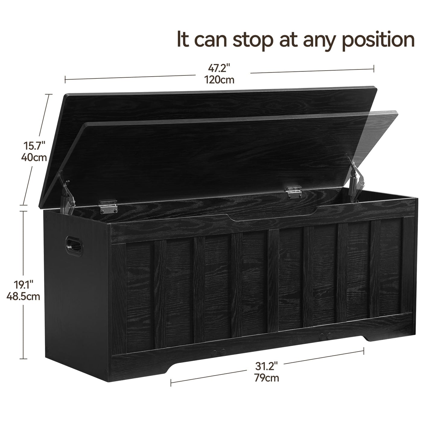 VANKILEY 47.2" Storage Chest Extra Large,Storage Trunk with 2 Safety Hinges,Wooden Storage Bench,Shoe Bench,47.2x15.7x19.1 Inch,Easy Assembly,Storage Bench for Bedroom,Living Room,entryway(Black).