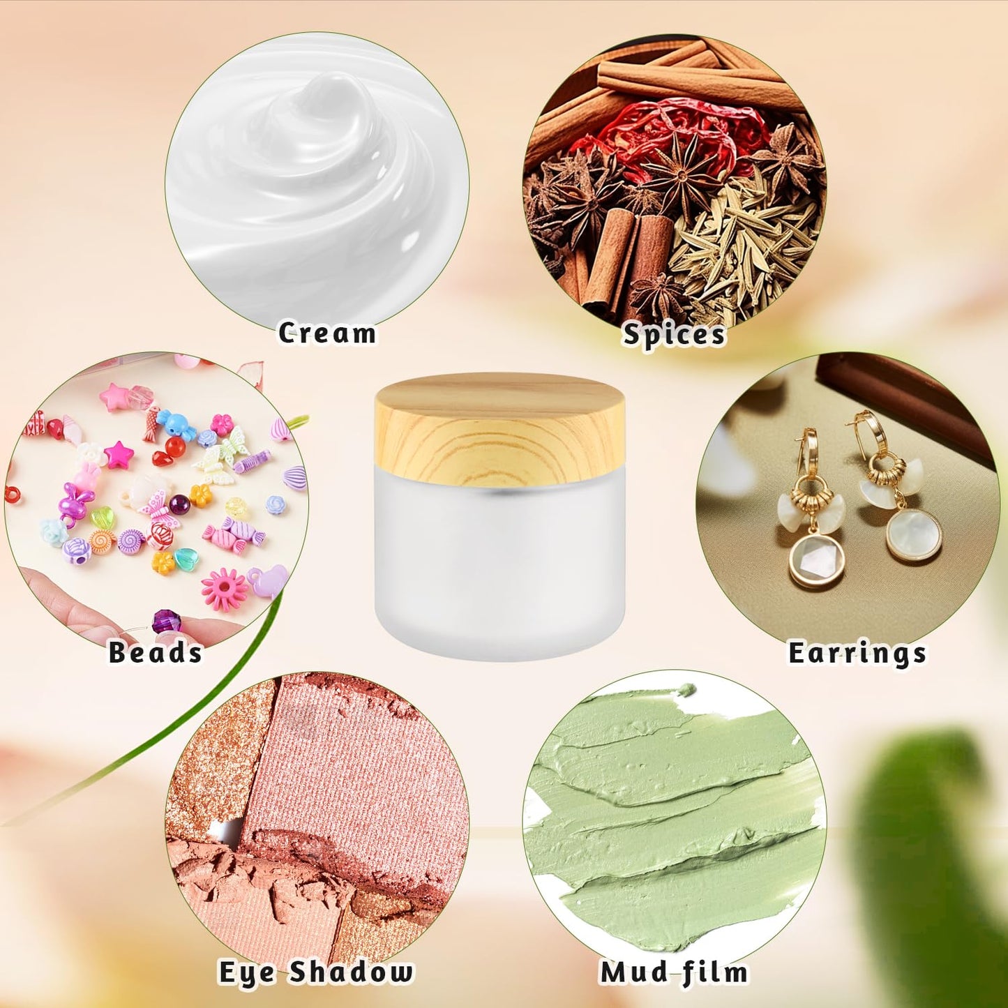 10 Pcs 60g/2oz Frosted Cream Jars Travel Size Glass Cosmetic Containers Empty Glass Jars with Wood Grain Lids for Makeup Lotion Face Cream - White