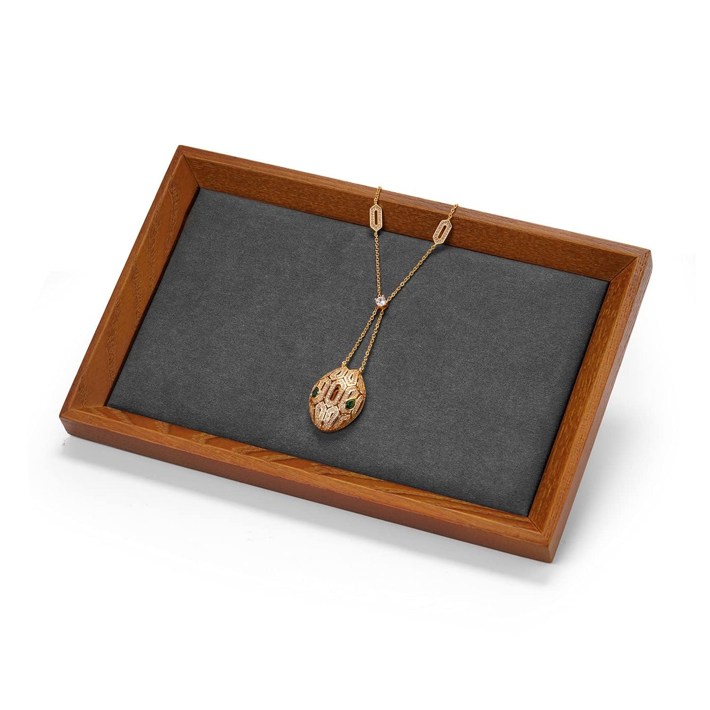 Oirlv Solid Wood Small Jewelry Tray Trade Showcase Countertop Jewelry Display Trays Rectangle Vanity Tray(Grey, Small)