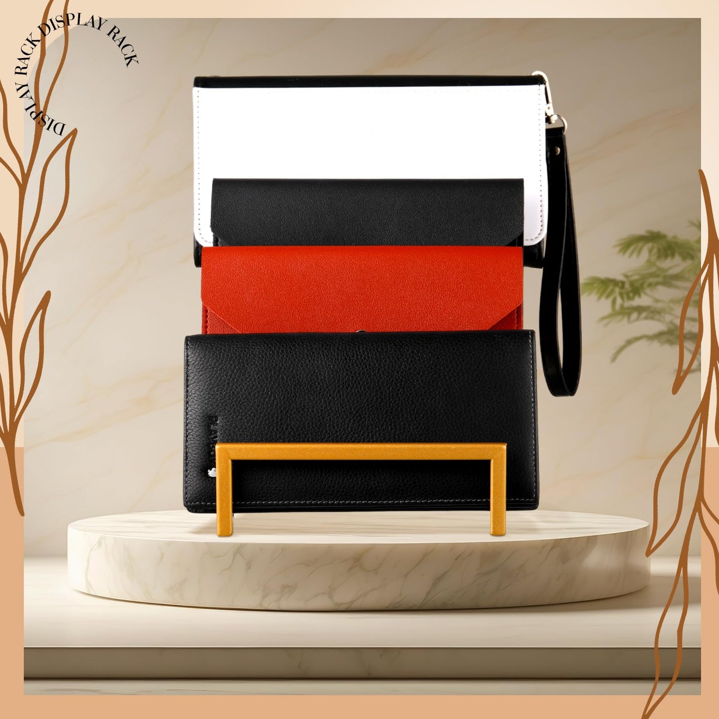 DoubleFill 2 Pack Purse Organizer for Closet Display 4 Layer Gold Riser Stand Clutch Purse Organizer Display Metal Wallet Rack for Handbag Home Retail Boutique Store Supplies