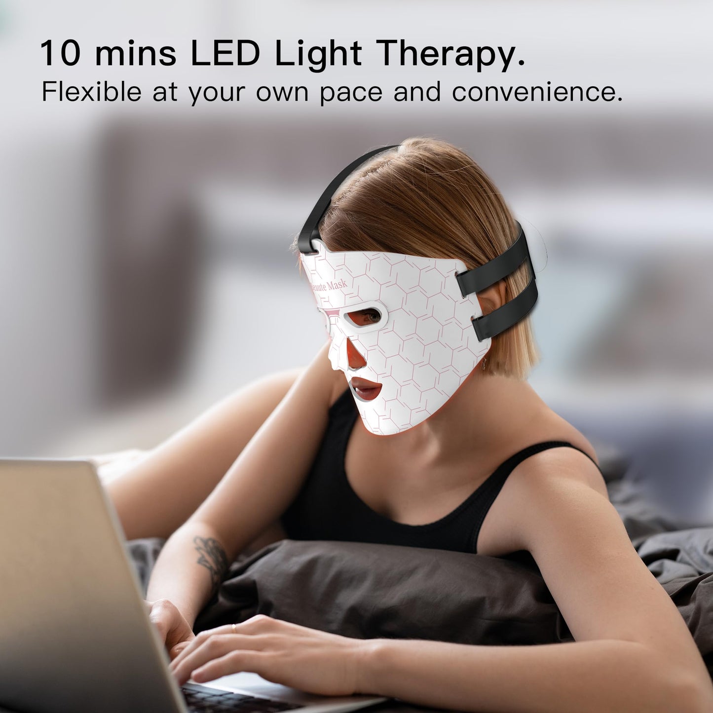 IBORRIA Red Light Therapy for Face, LED Face Mask Infrared Light Anti-Aging, 3 Modes for Blue & Yellow LED for Home, Yoga, Skincare, 2500mAh Rechargeable Remote Control, Adjustable Straps, Silicone
