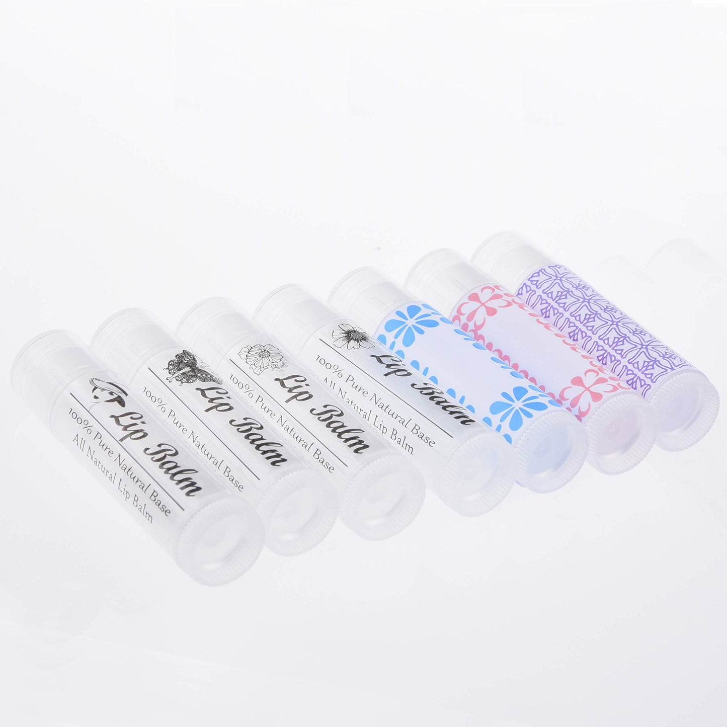 Kare & Kind Lip Balm Crafting Kit - 50x Empty Transparent Container Tubes (3/16 Oz (5.5 ml) With Twist Mechanism Cap - 50 Writeable and 50 Printed Stickers - DIY Kit