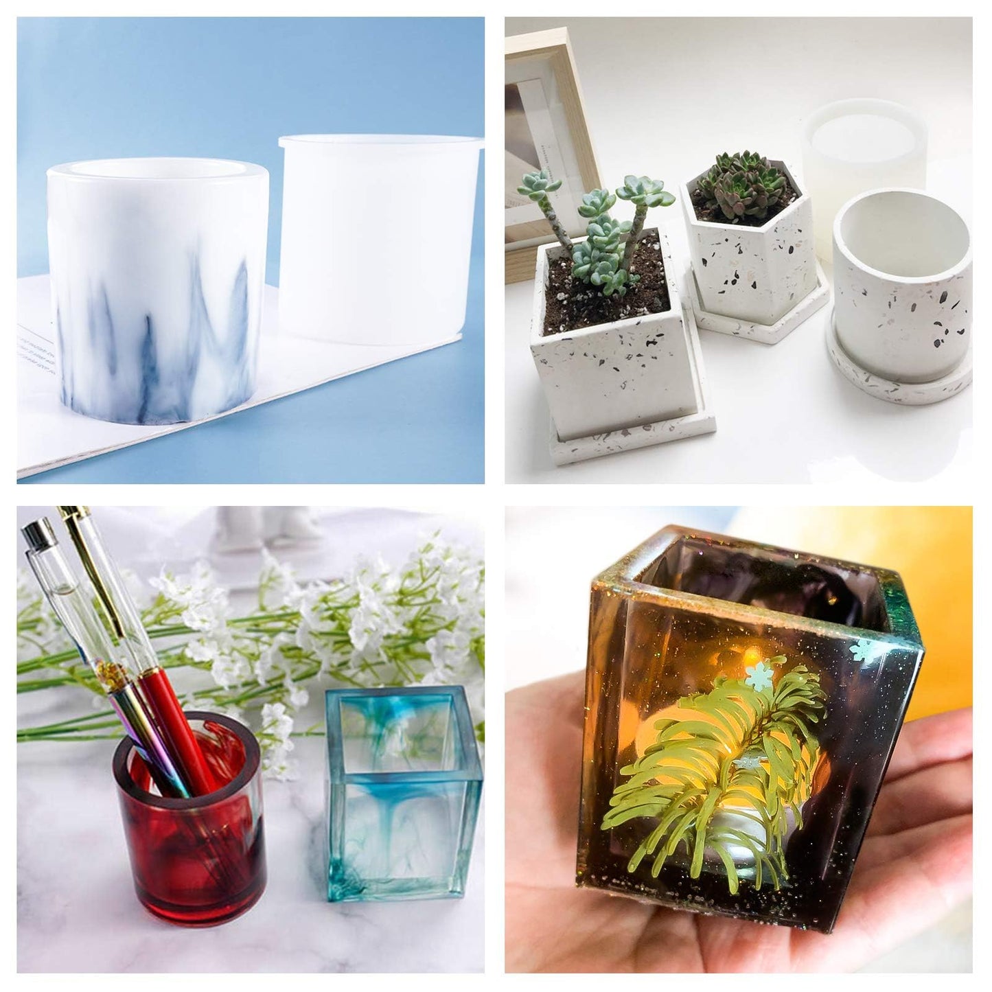 3 Pcs Cup Resin Silicone Mold, Kalolary Makeup Brush Holder Organizer Cylinder Craft Epoxy Mold, DIY Flower Planter Pot Molds, Cup Mold, Pen Holder Molds