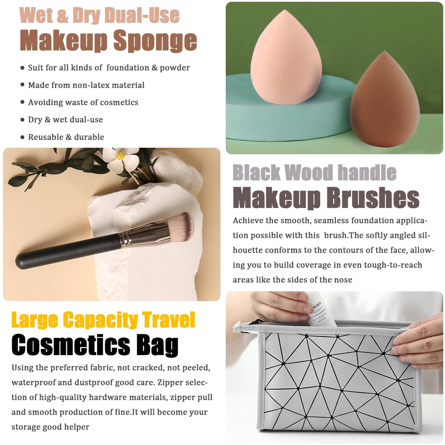 All in One Makeup Kit for Women Full Kit, Travel Make Up Gift Set Includes Eyeshadow,Foundation,CC,Primer, Lipstick,Mascara,Brow Powder & Soap,Eyeliner,Contour,Brush,Sponge,Bag