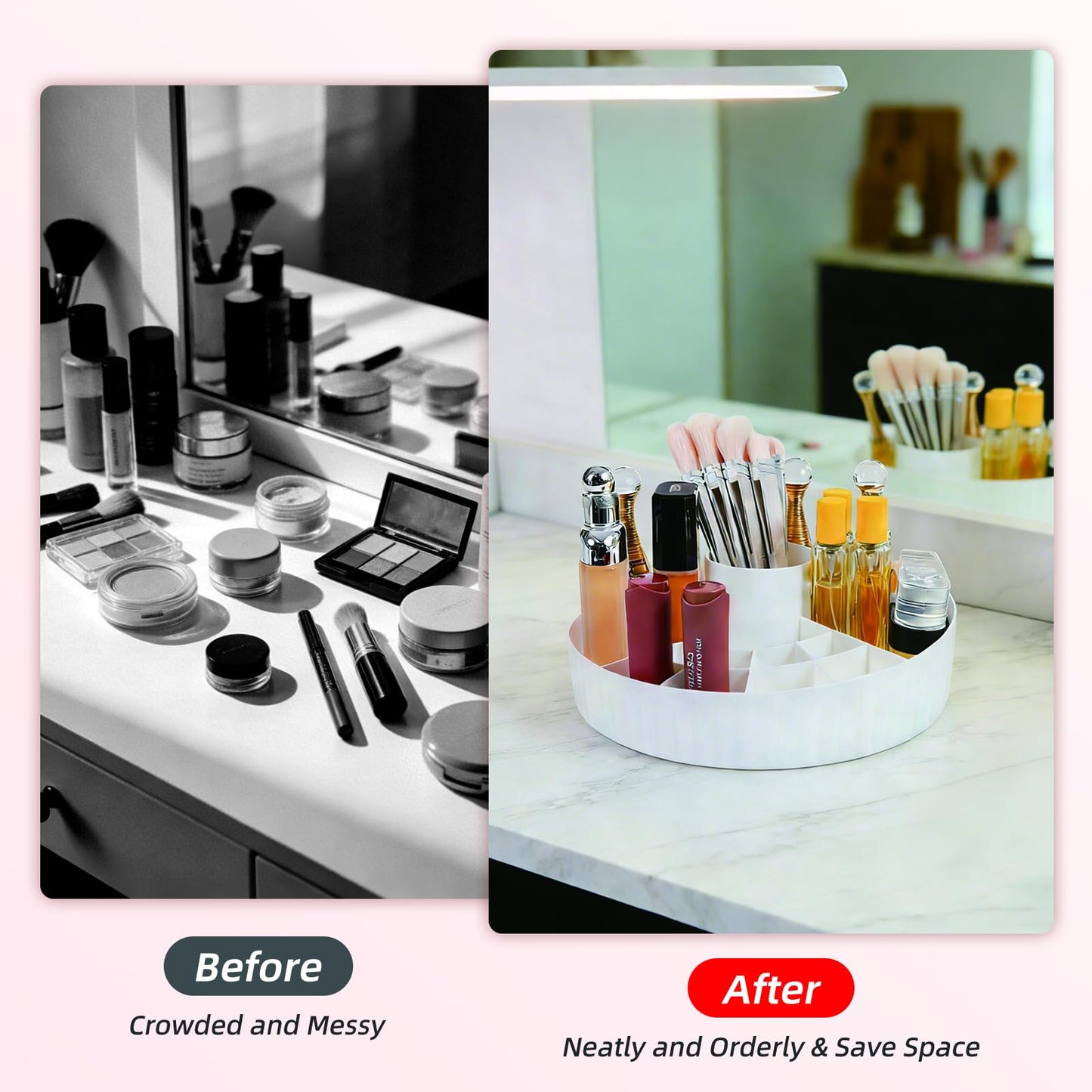 LuZhiMing 360° Rotating Makeup Perfume Organizer Cosmetic Storage for Skincare,Perfume,Lipstick & Makeup Brushes, Countertop Vanity Organizer (White)