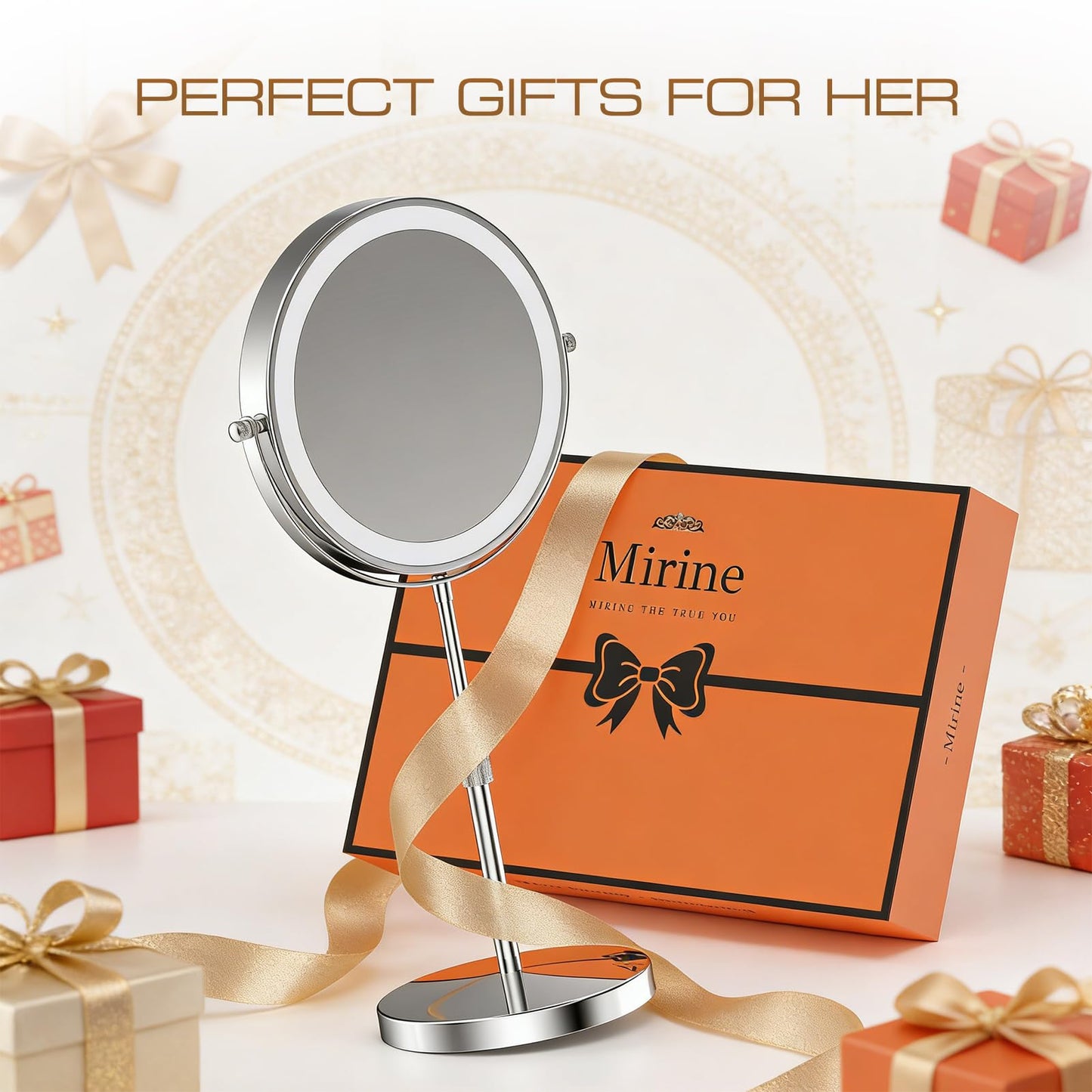 Professional 9" Lighted Makeup Mirror with Magnification, 1X/20X Double-Sided Vanity Mirror, 3600 Lux Ultra-Bright 80 LED, 5000mAh Rechargeable, 3 Color Mode, Stepless Dimming, Chrome Finish, Gift Box