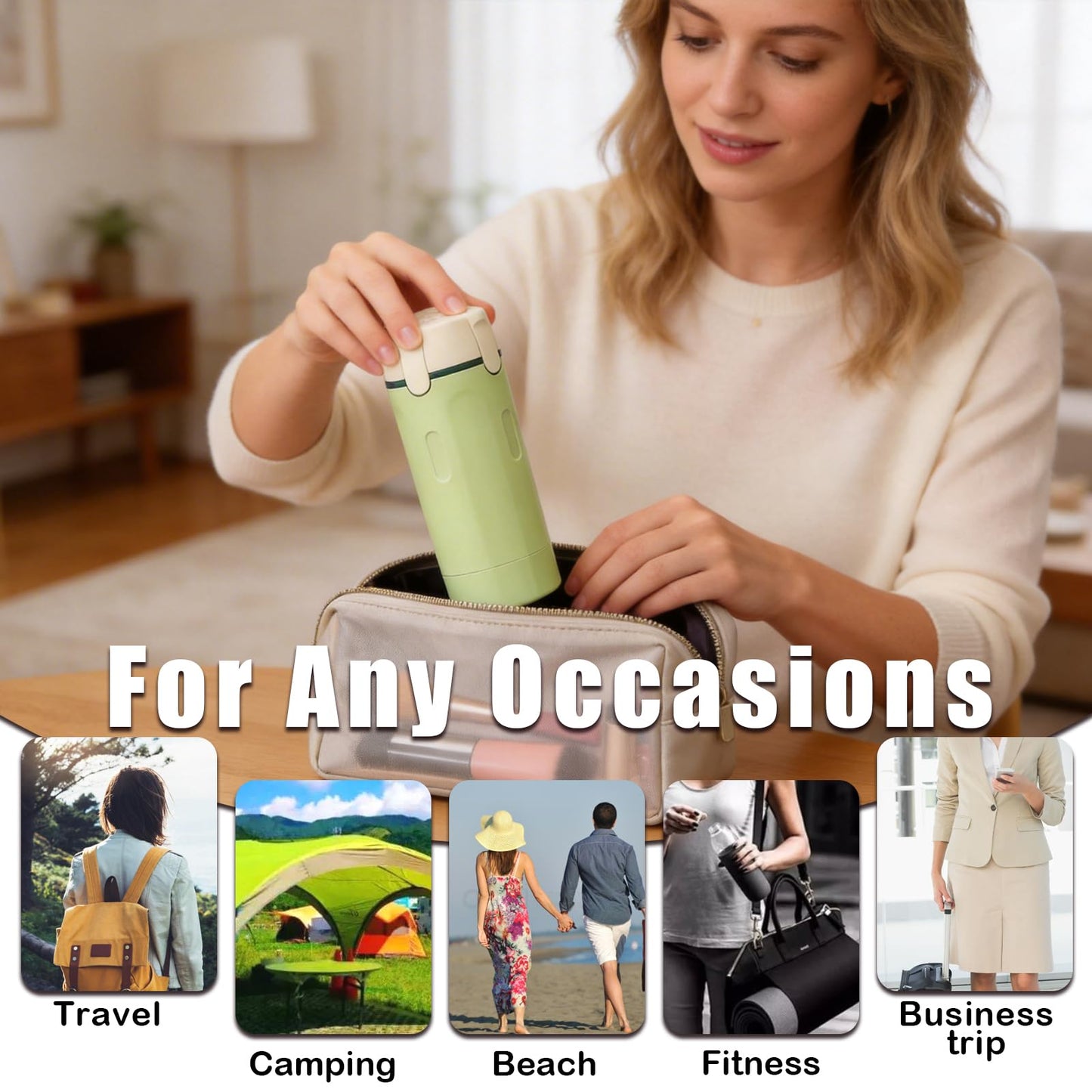 2 PCS 4 in 1 Travel Dispenser Bottle for Toiletries, Shampoo Lotion, Portable Refillable 4 in 1 Travel Bottle with Scale & Label, Leak Proof for Gym, Camping, Business Trips & Vacation (Green, White)