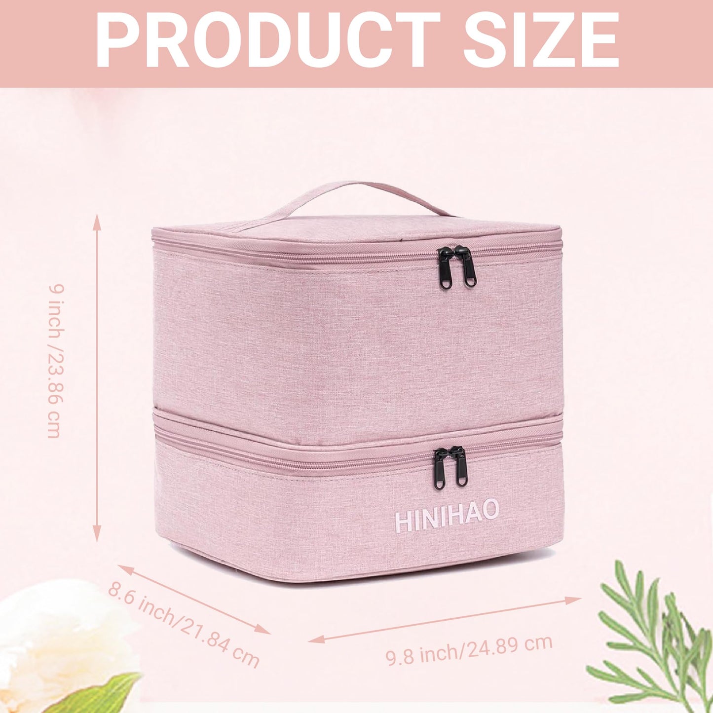 FAYYGYH Makeup Bag, Portable Cosmetic Bag, Travel Makeup Organizer With Handle and Divider, Double Layer Large Organizer Bag, Adjustable Dividers and Brush Organize area- Pink (makeup bag-lage)