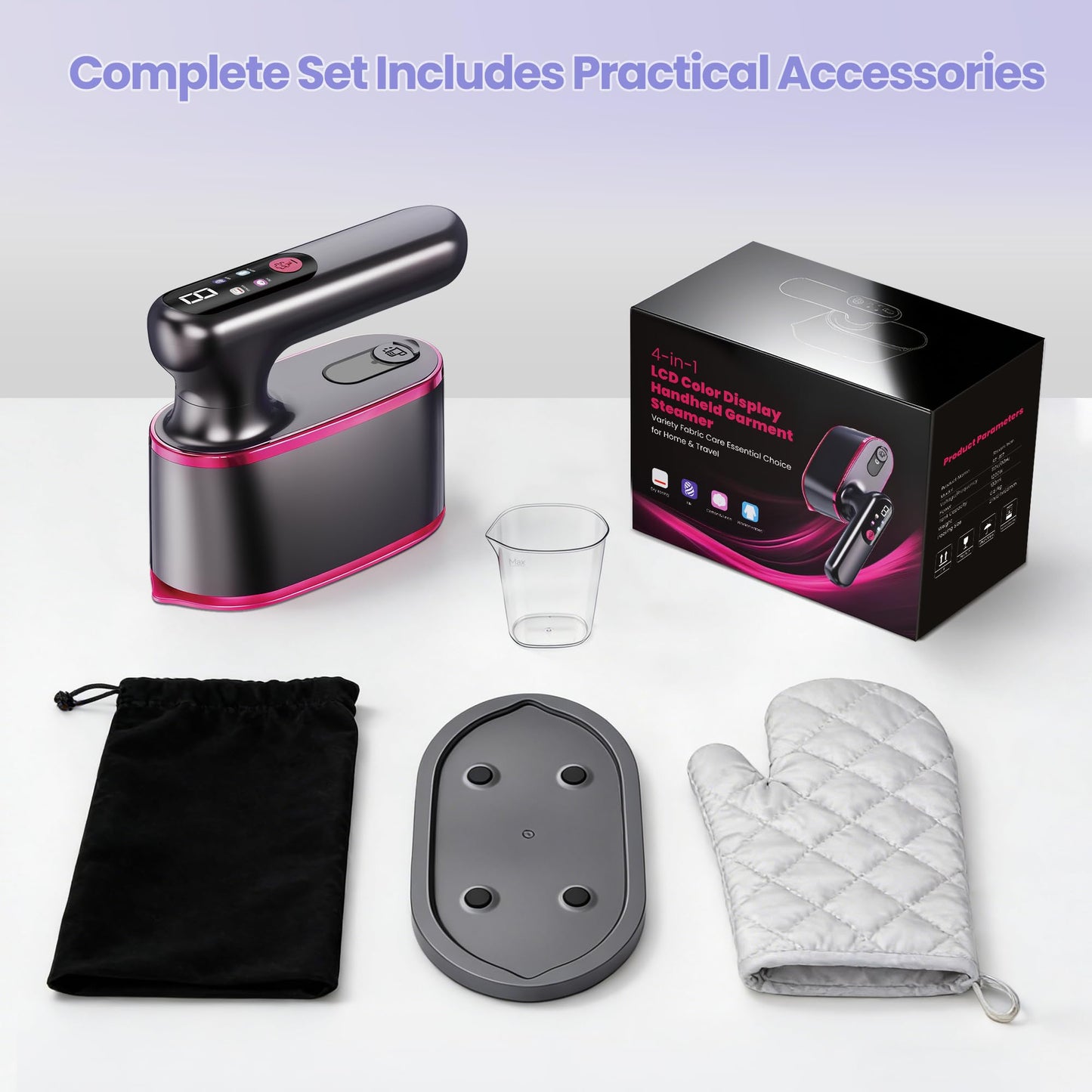 Travel Steamer for Clothes, 2-in-1 Clothes Steamer Handheld & 4 Modes LCD Display Portable Steam Iron, Hand Steamer for Clothes 1200W 15S Fast Heat-up 180ml Tank for 20Min Garment Steamer, 100-120V