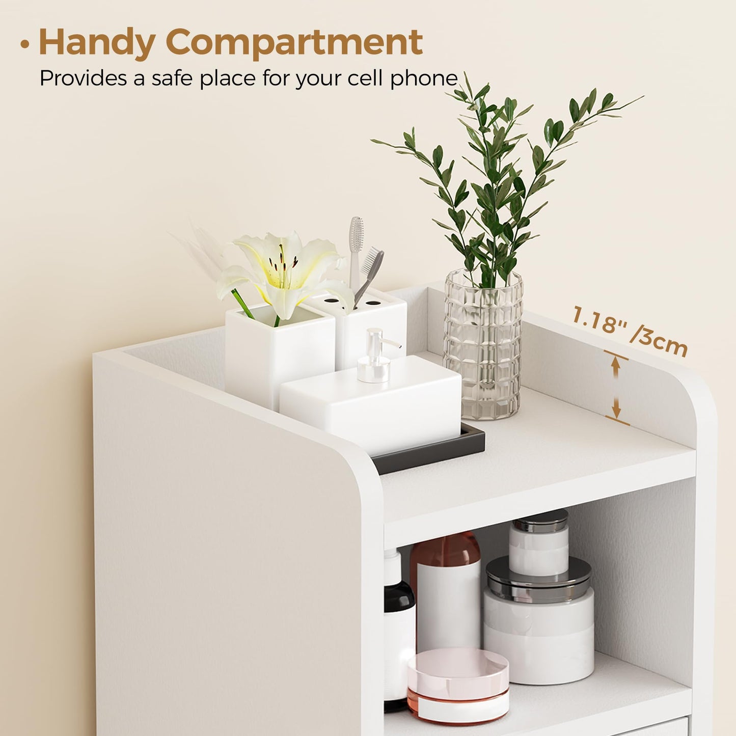 BEWISHOME Small Bathroom Cabinet, Bathroom Storage Cabinet with Adjustable Shelves & 2 Doors, Narrow Toilet Paper Cabinets, 7.9" D x 7.9" W x 31.5" H, for Small Spaces, White YYG03W