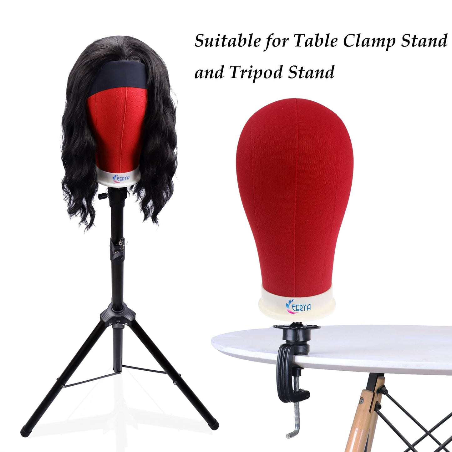 Eerya 23 Inch Wig Head Stand Set for Wig Making Display Styling Training Poly Canvas Block Head with Mount Hole Mannequin Manikin Head Stand(23 Inch,red)