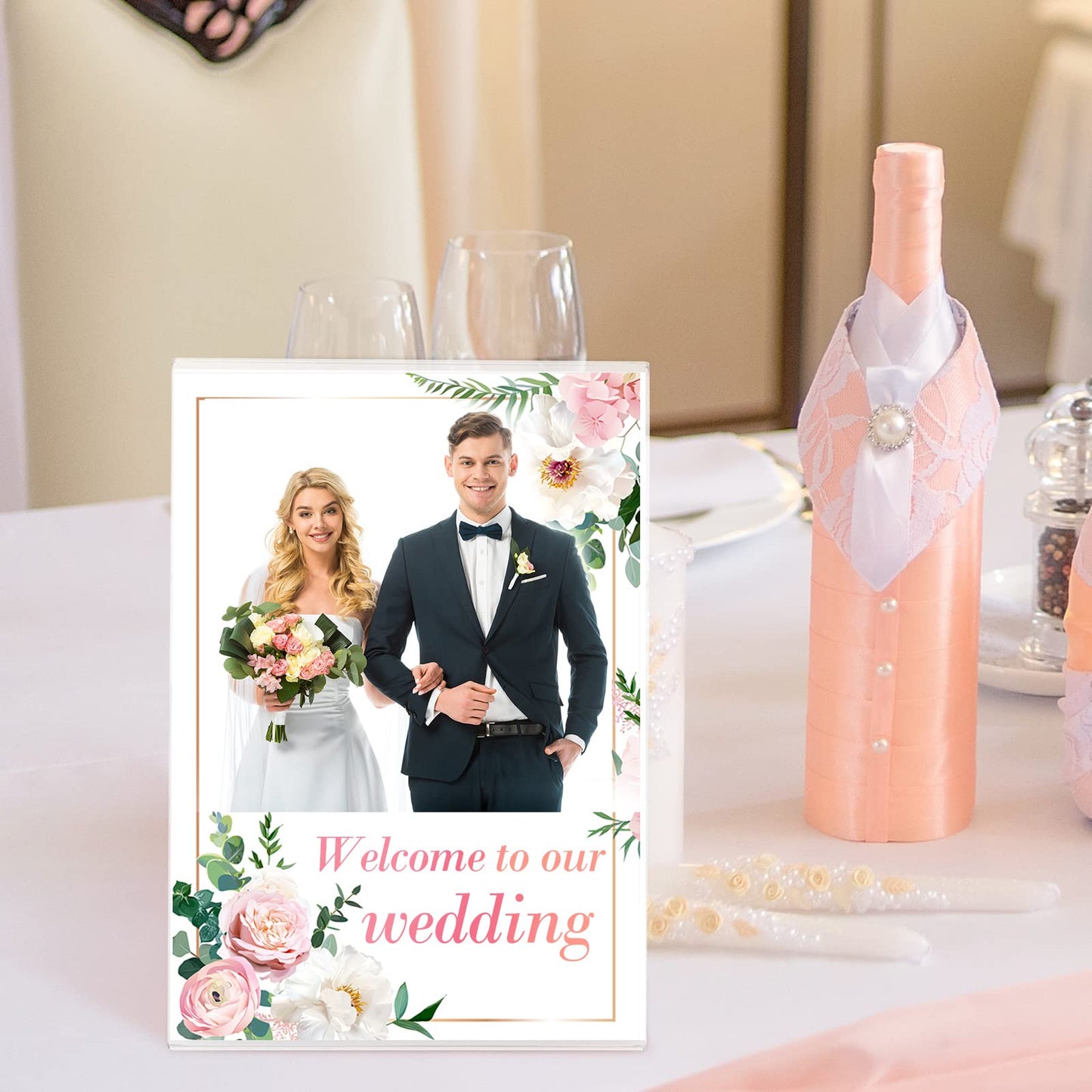 Tuanse 48 Pcs Acrylic Picture Frame 3.5 x 5 Inch Acrylic Sign Holder Clear Photo Frame Tabletop Slanted Back Plastic Picture Display