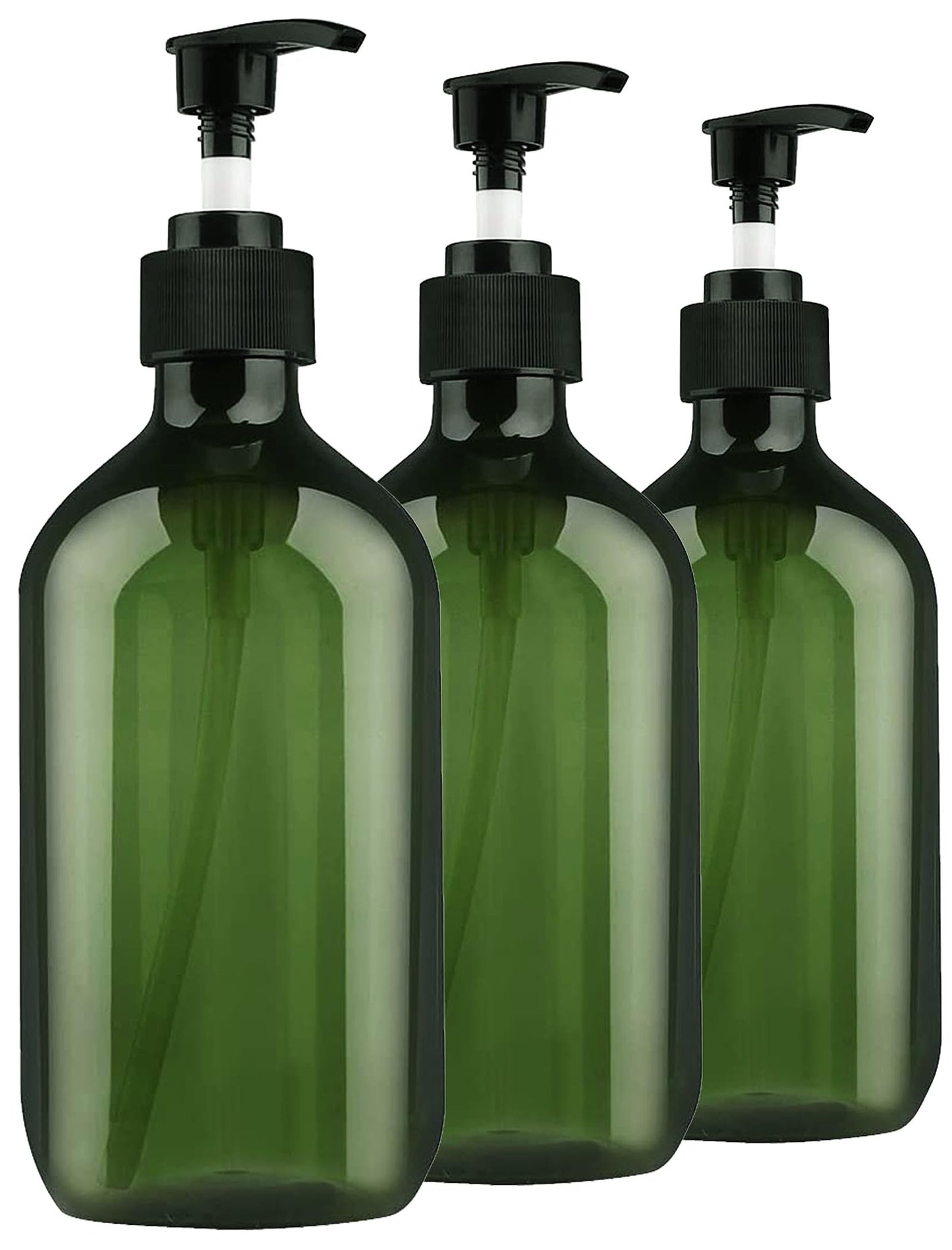 Empty Plastic Bottles with Pump Dispenser and Labels Included, Refillable Travel Containers for Hand sanitizer Shampoo Lotion, etc - No BPA/Parabenf, 500ml/16.9oz (Green, 3 Pack)