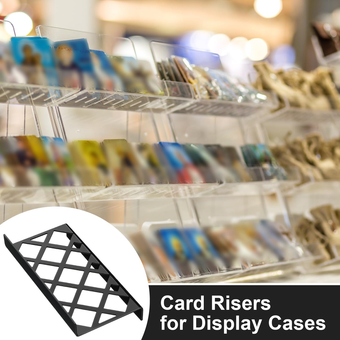 Yalikop 36 Pcs Trading Card Risers for Display Case Acrylic Modular Display Risers for Cardshow Vendor Sport Card Board Game (Hollow)
