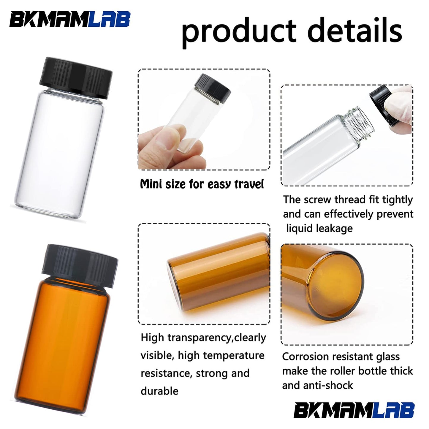 BKMAMLAB 4ml Amber Small Glass Vials 100pcs with Screw Caps(100pcs)