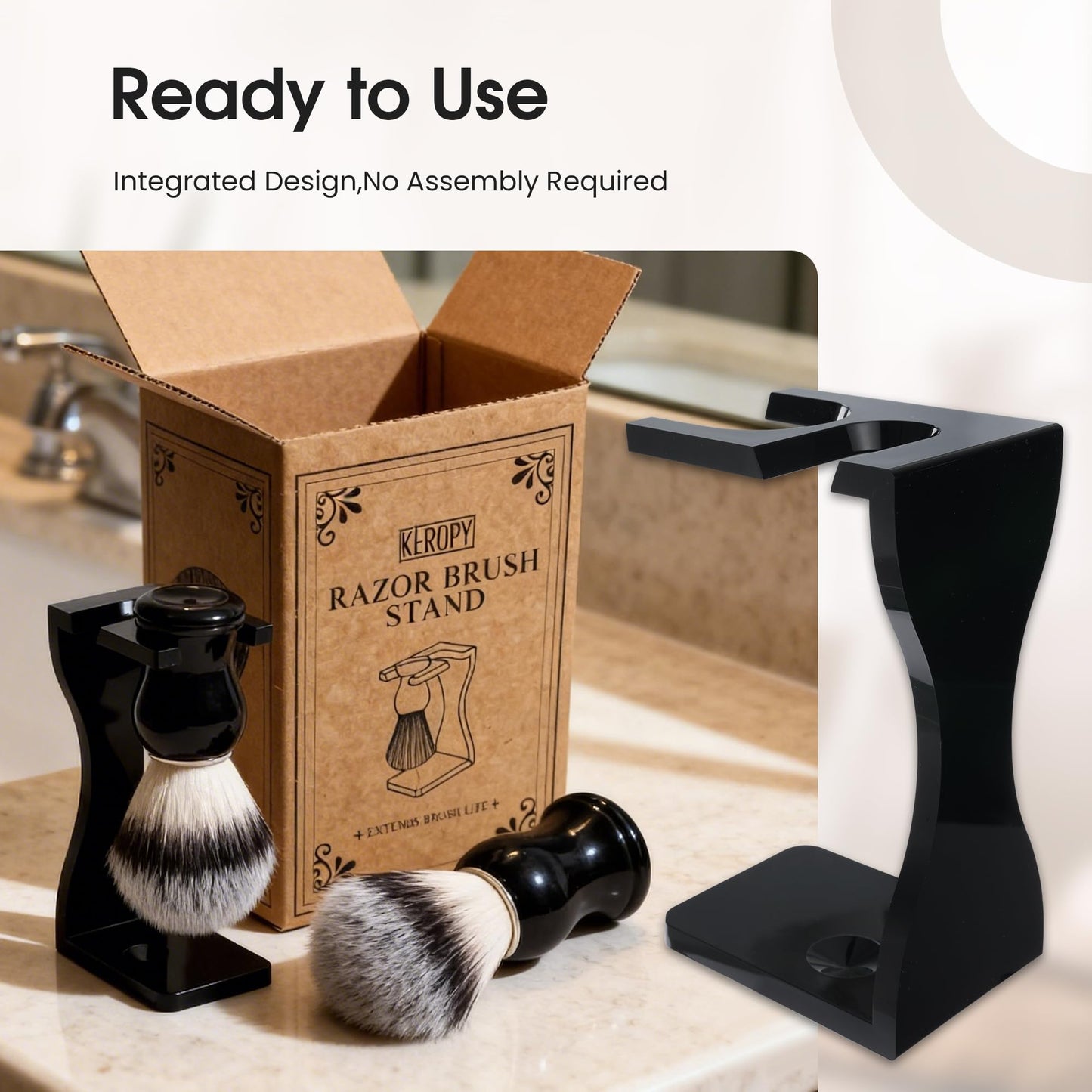 Keropy 2-in-1 Shaving Brush and Razor Stand, Black Acrylic