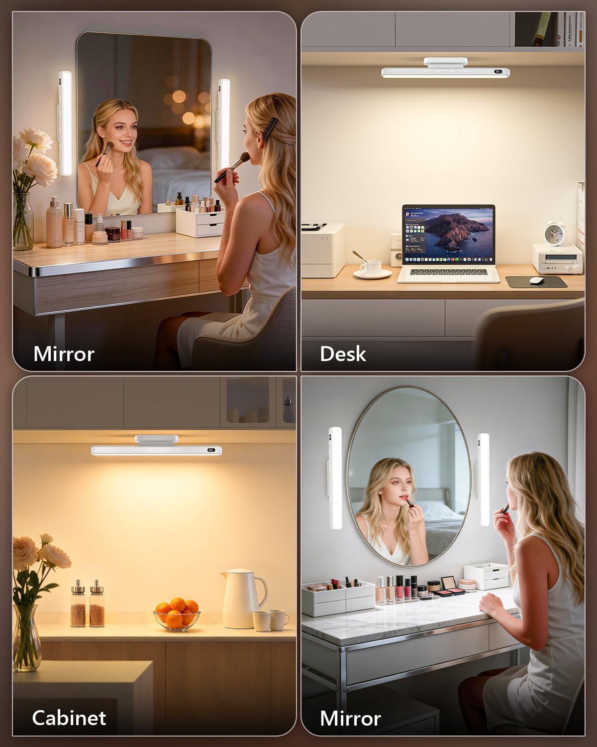 WILLED 5W Mirror Lights with Remote Control,Eye-Friendly Vanity Lights Stick on,Adjustable Color Temperatures Makeup Light with Battery Level Display,Rechargeable Light bar for Bathroom(2 Pack)