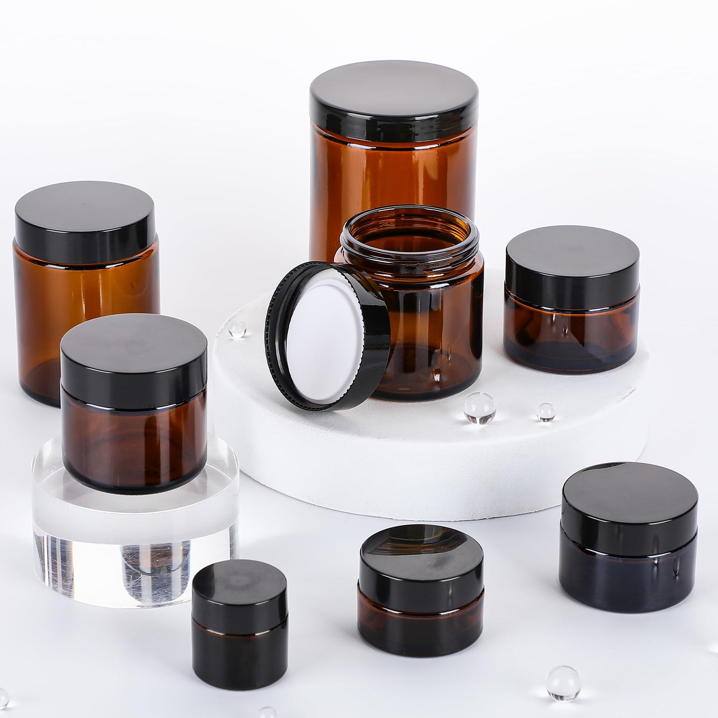 Vitreaux 4oz Amber Glass Jars with Lids,24 Pack Small Glass Jars with Black Lid,Leakproof Airtight Reusable Empty Cosmetic Containers with Inner Liners for Lotion,Body Scrub,Candle Making&Cream