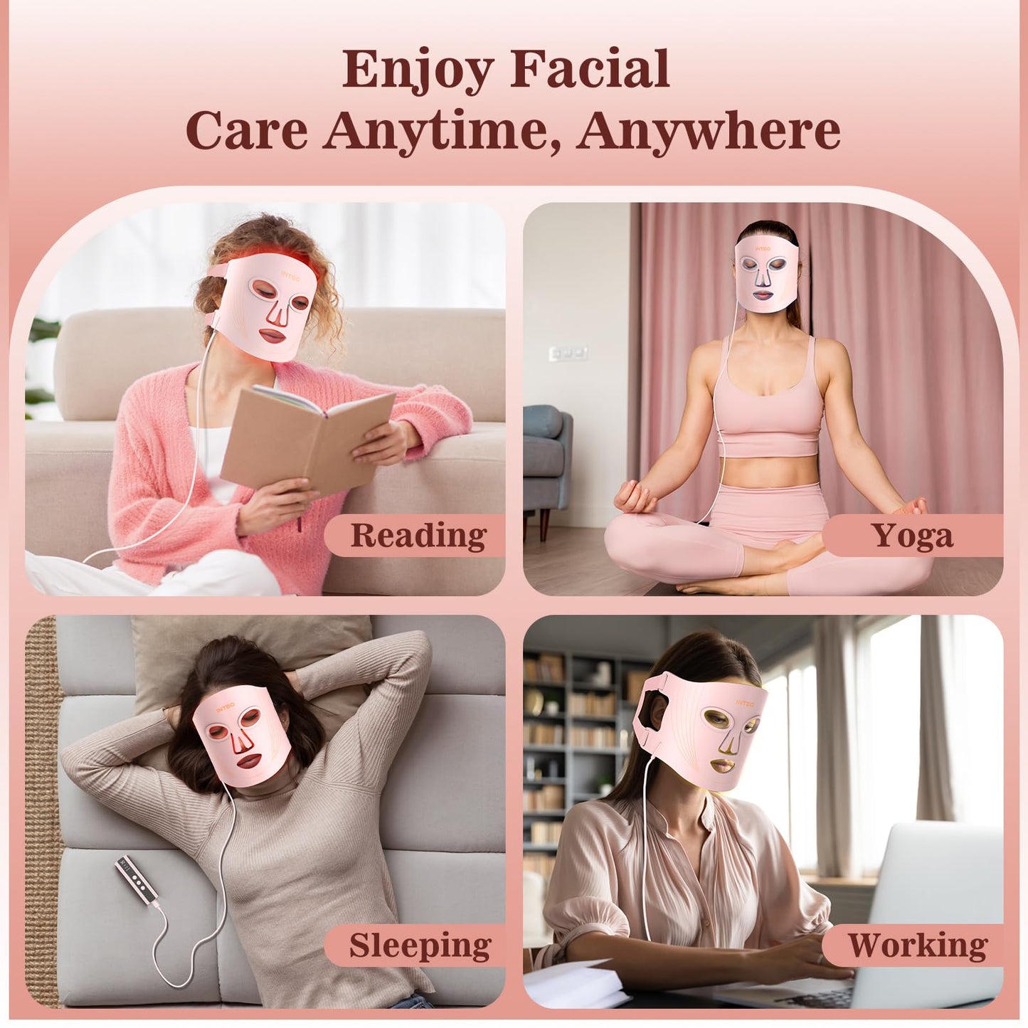 Red Light Therapy Mask for Face, 2000mAh Rechargeable Portable LED Mask