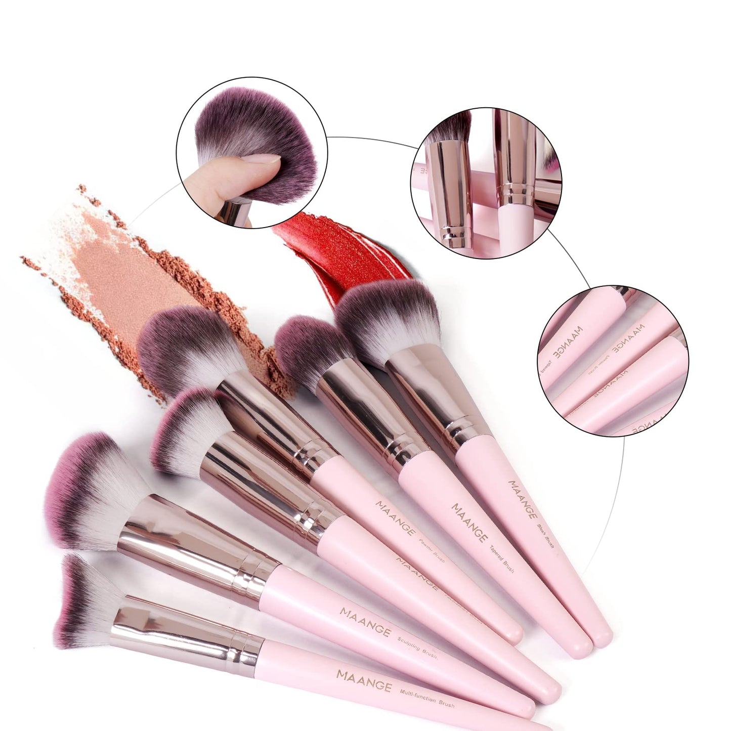 Makeup Brushes with Case, MAANGE 18 Pcs Professional Makeup Brush Set Premium Synthetic Face Kabuki Brush Kit Foundation Blush Powder Eyeshadow Brushes Set Christmas Gift (Pinkgold)