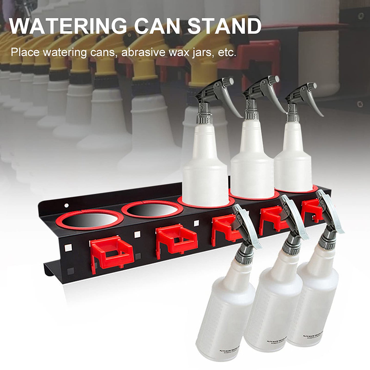 YTDTKJ Spray Bottle Storage Rack with Extra Abrasive Holder, Wall Mount Hanging Rail Car Beauty Shop Accessory Display Auto Cleaning Detailing Tools Hanger Bottle Organizer